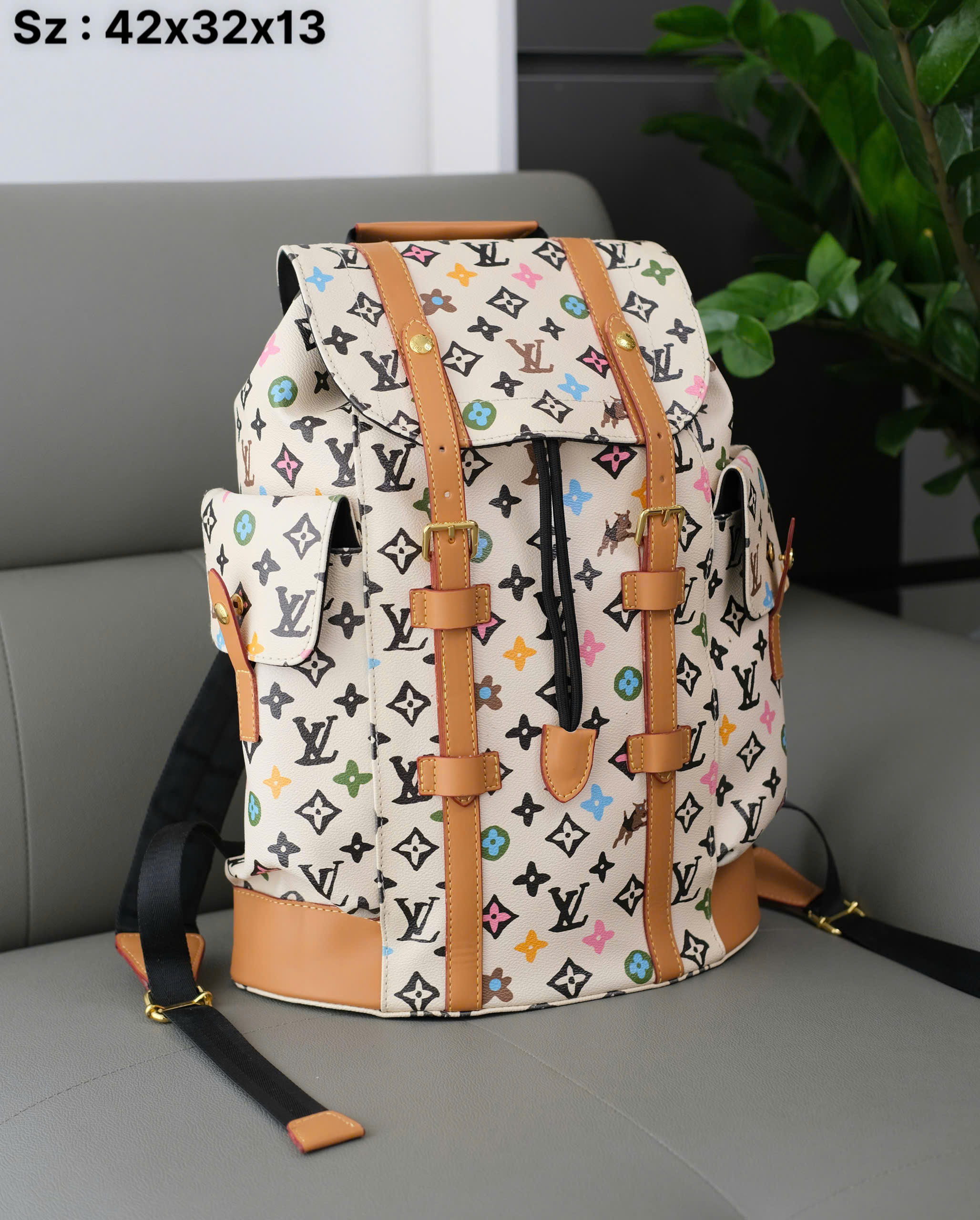 Balo hộp Louis Vuitton LV Trắng monogram full tag da Nâu kẻ dọc Like Auth 39x31x11 DDT