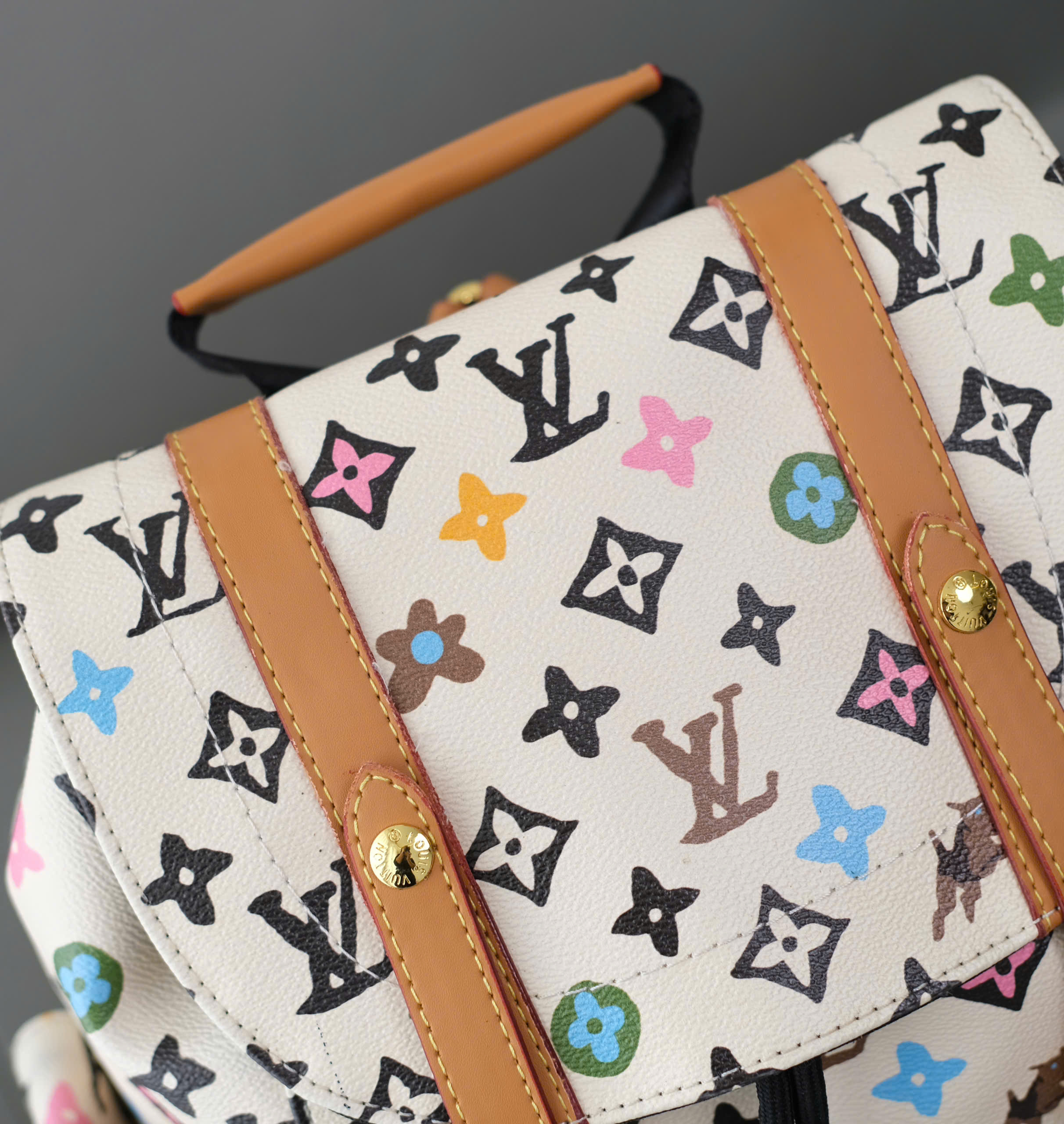 Balo hộp Louis Vuitton LV Trắng monogram full tag da Nâu kẻ dọc Like Auth 39x31x11 DDT