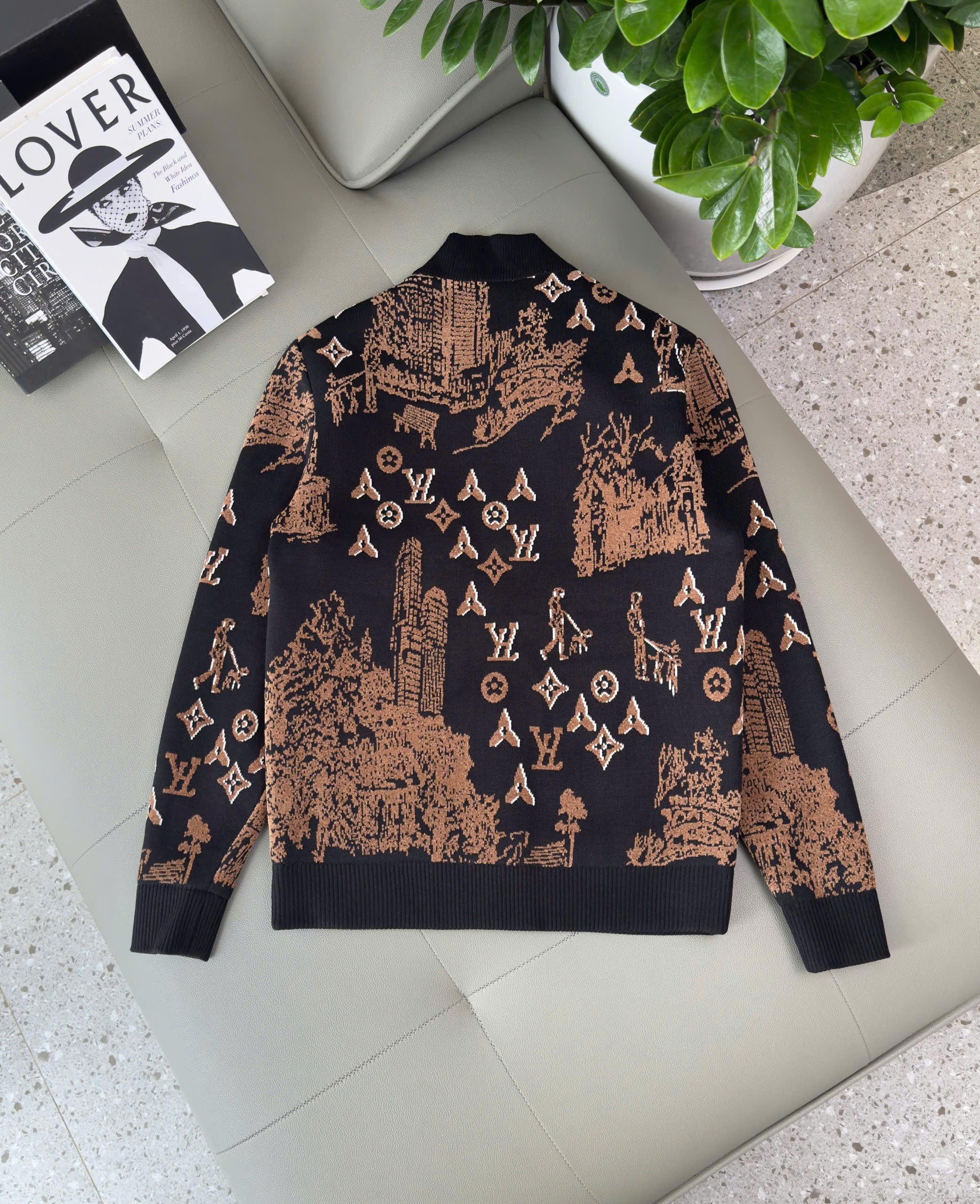 Áo khoác bomber len Louis Vuitton Đen họa tiết Nâu Like Auth 48-54 DDT MK