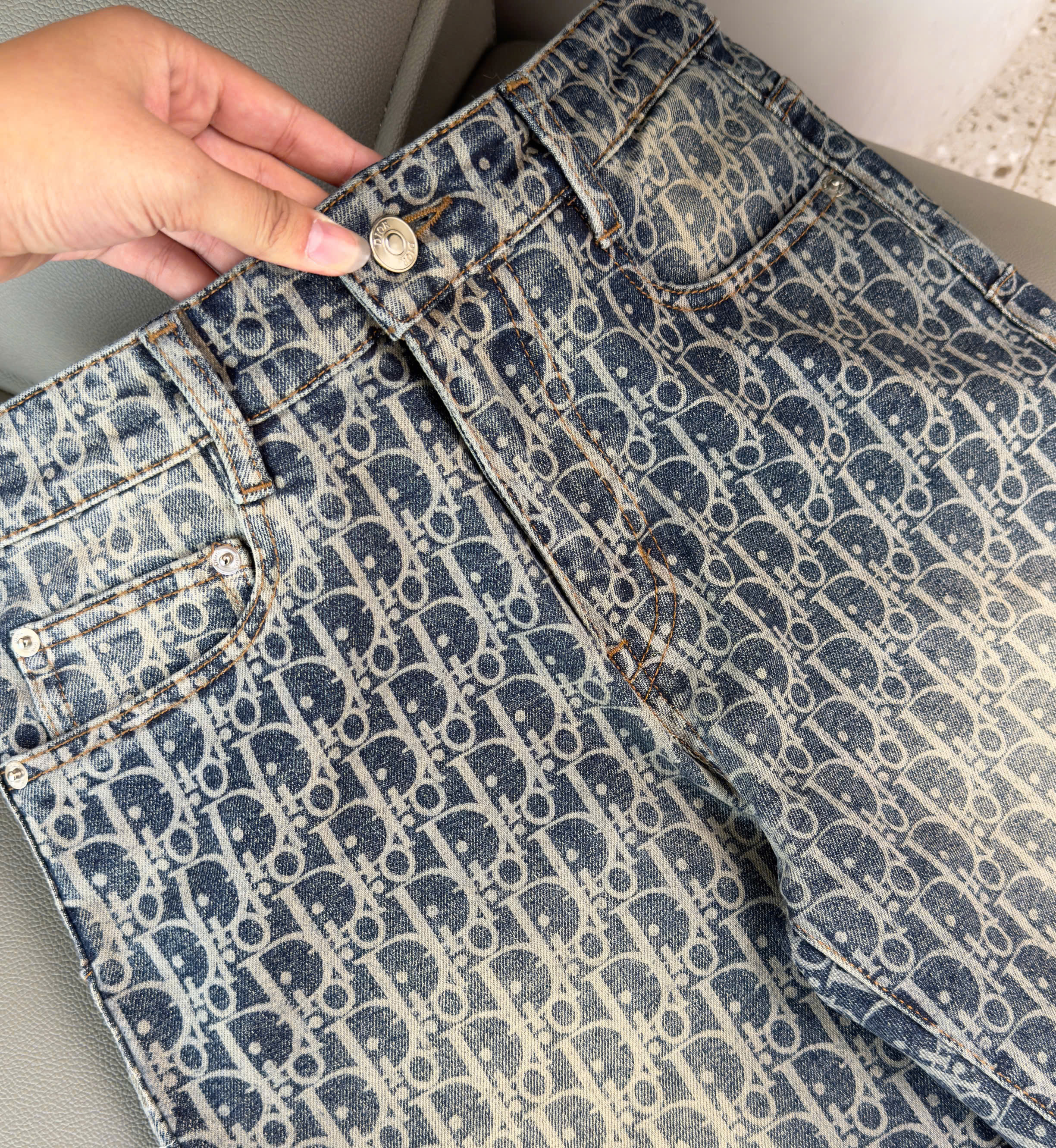 Quần Jean Dior Xanh họa tiết Obique full Like Auth 29-36 DDT