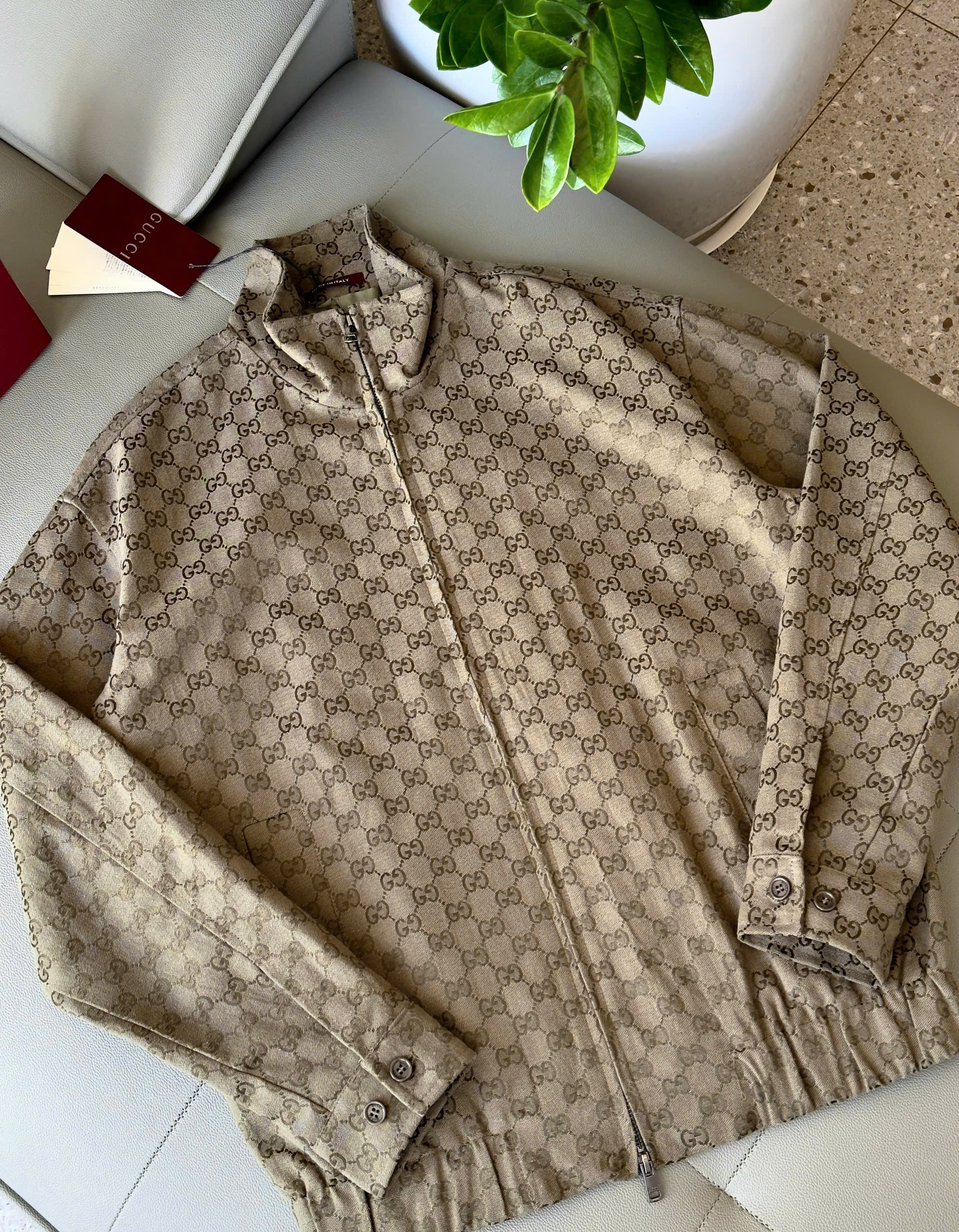 Áo khoác Jean Jacket Gucci GC Nâu monogram full Like Auth S-L DDT