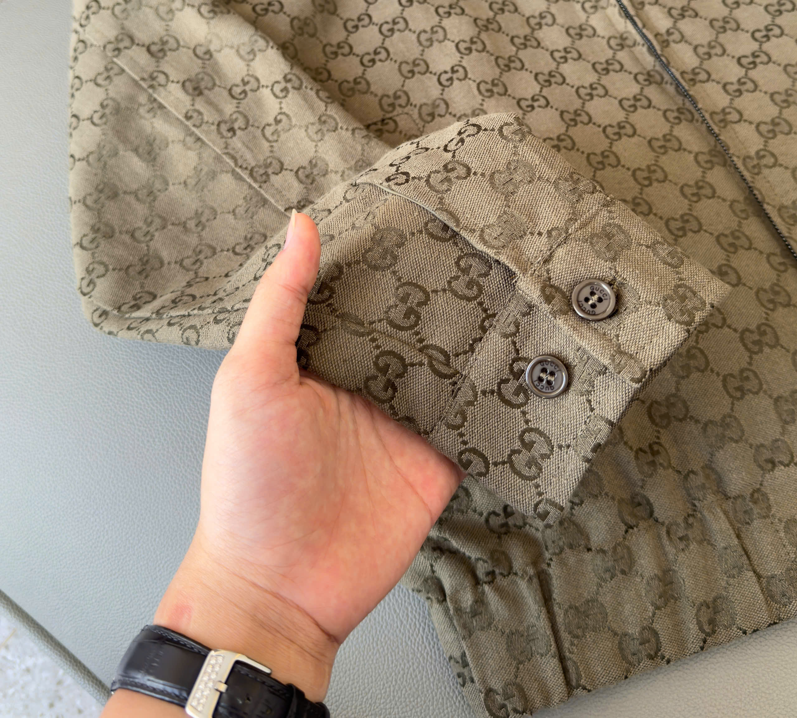 Áo khoác Jean Jacket Gucci GC Nâu monogram full Like Auth S-L DDT