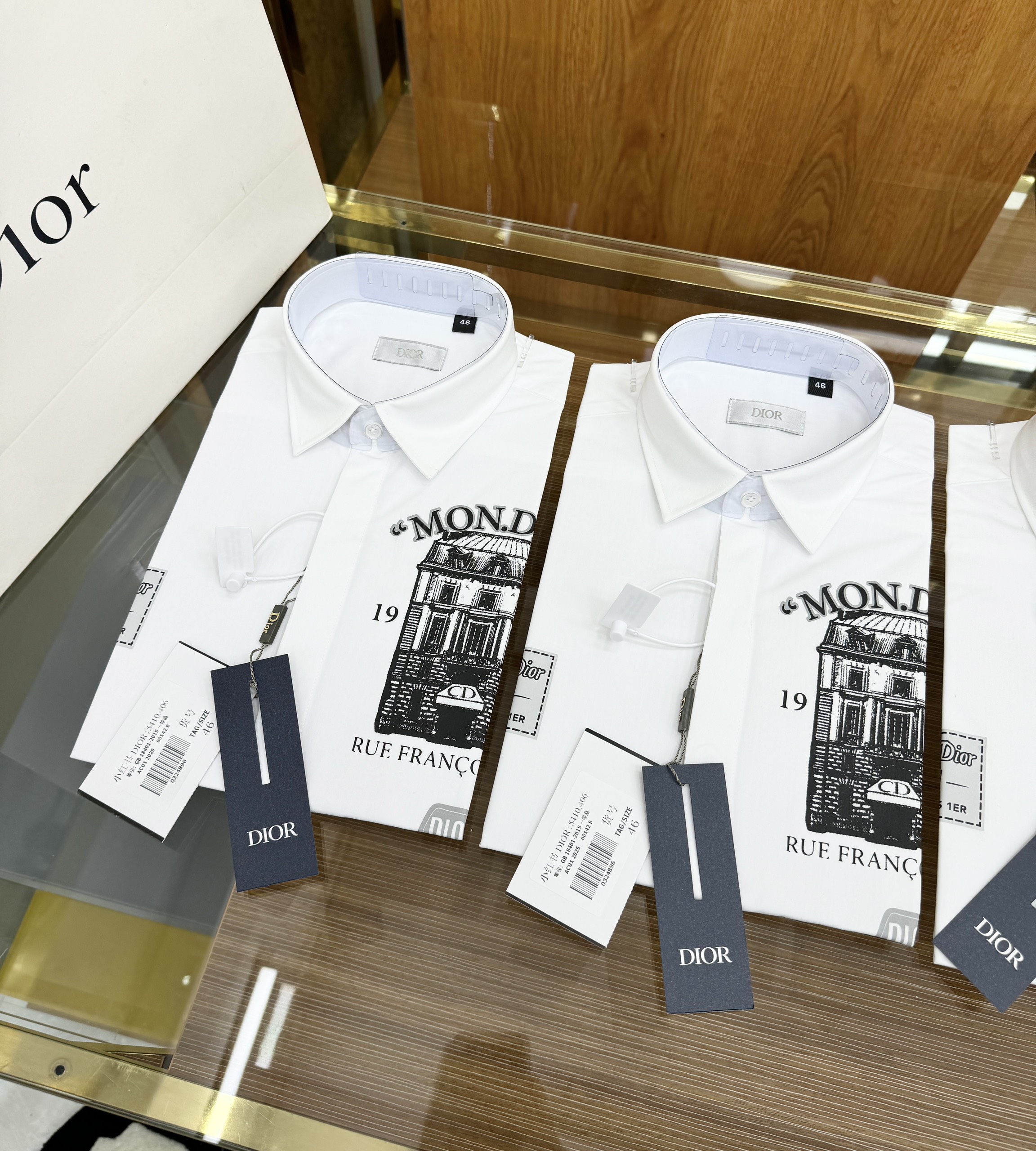 Áo sơ mi dài tay Dior CD Trắng họa tiết tòa nhà tag logo Like Auth on web CD