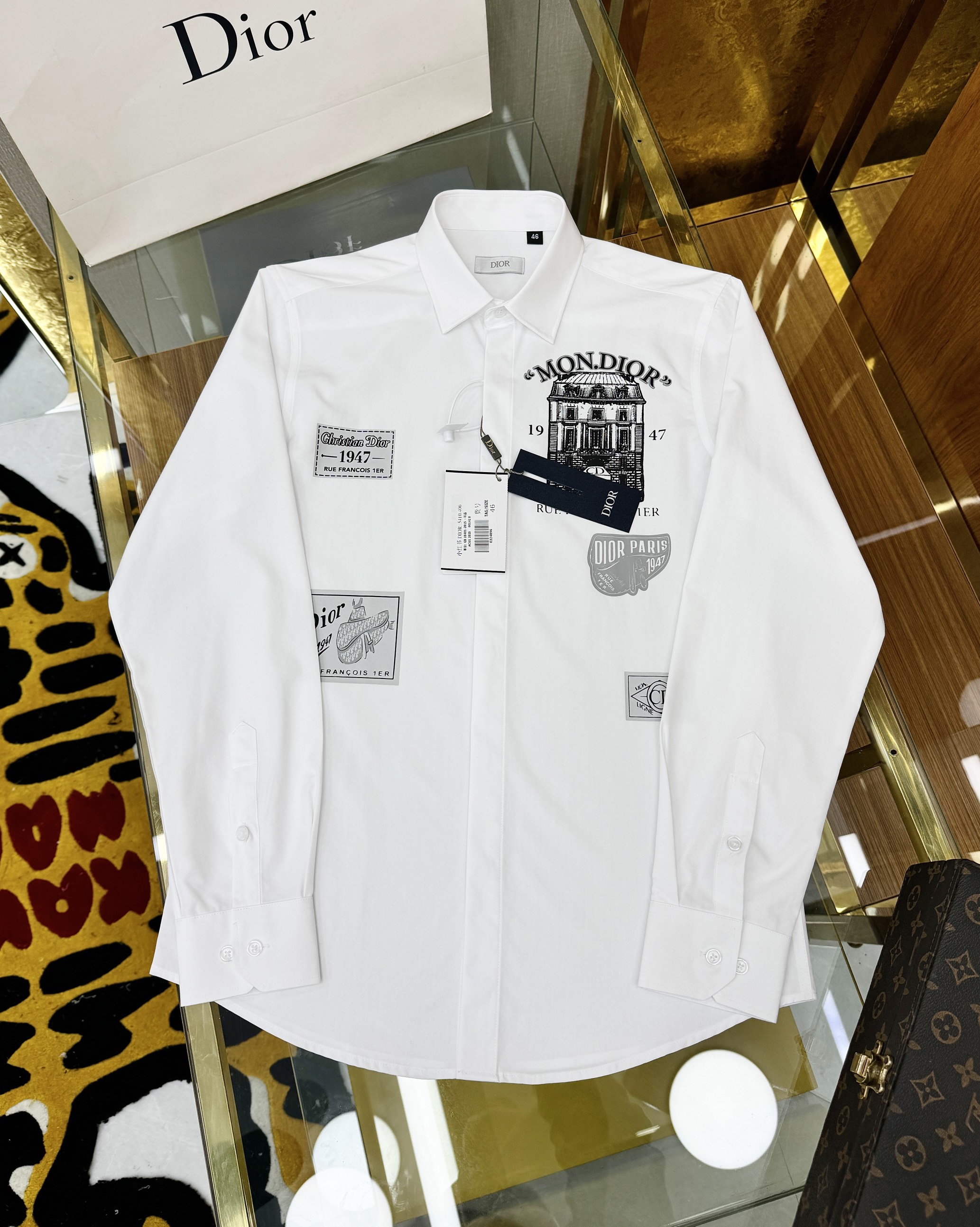 Áo sơ mi dài tay Dior CD Trắng họa tiết tòa nhà tag logo Like Auth on web CD