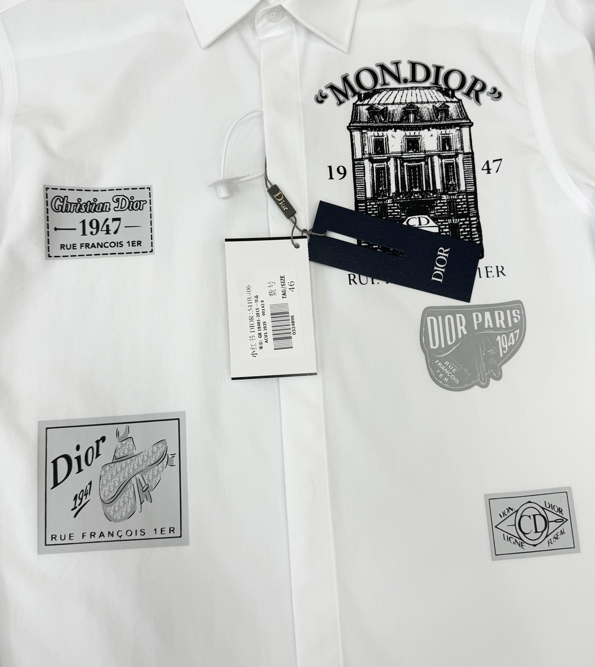 Áo sơ mi dài tay Dior CD Trắng họa tiết tòa nhà tag logo Like Auth on web CD