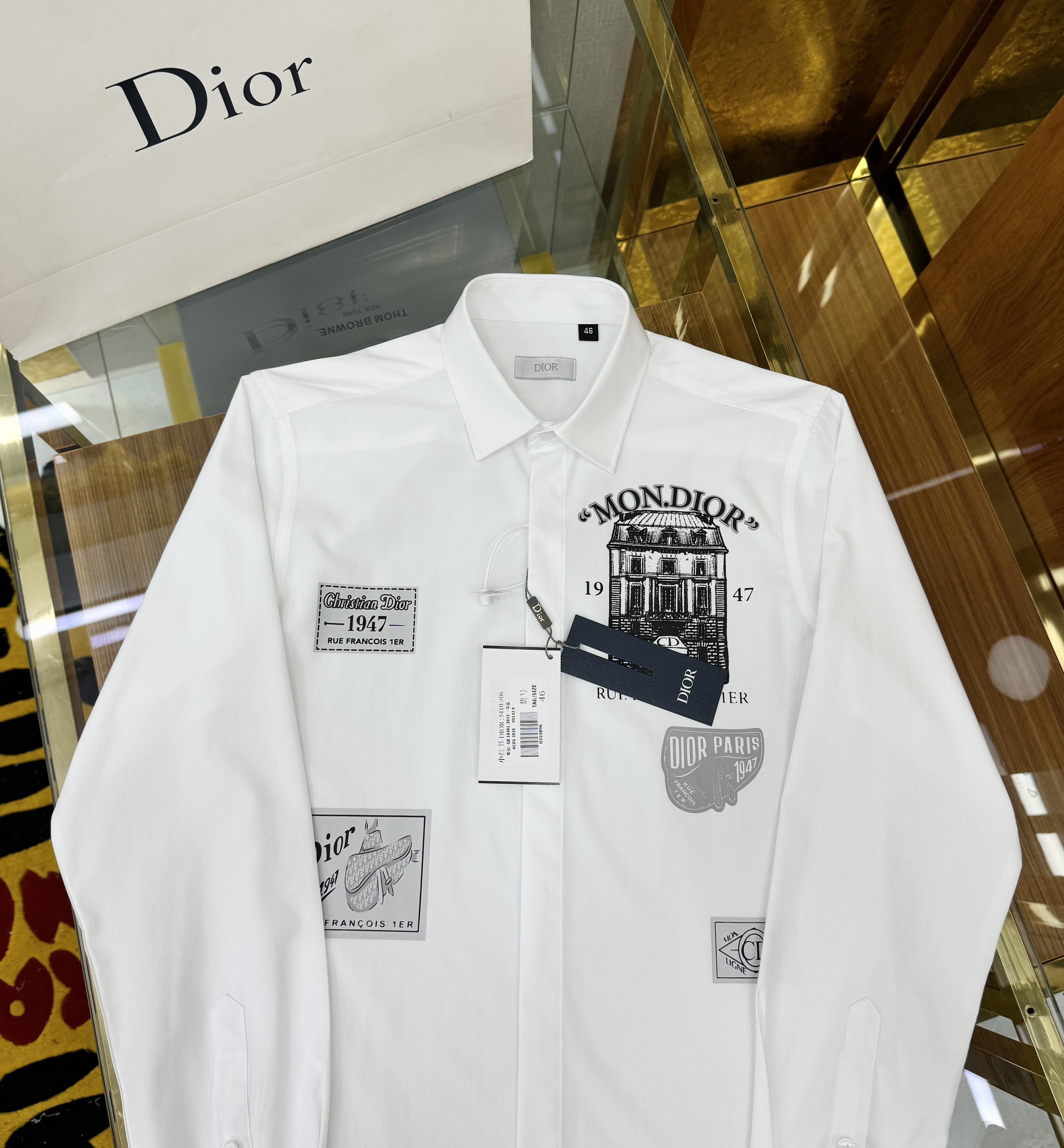 Áo sơ mi dài tay Dior CD Trắng họa tiết tòa nhà tag logo Like Auth on web CD