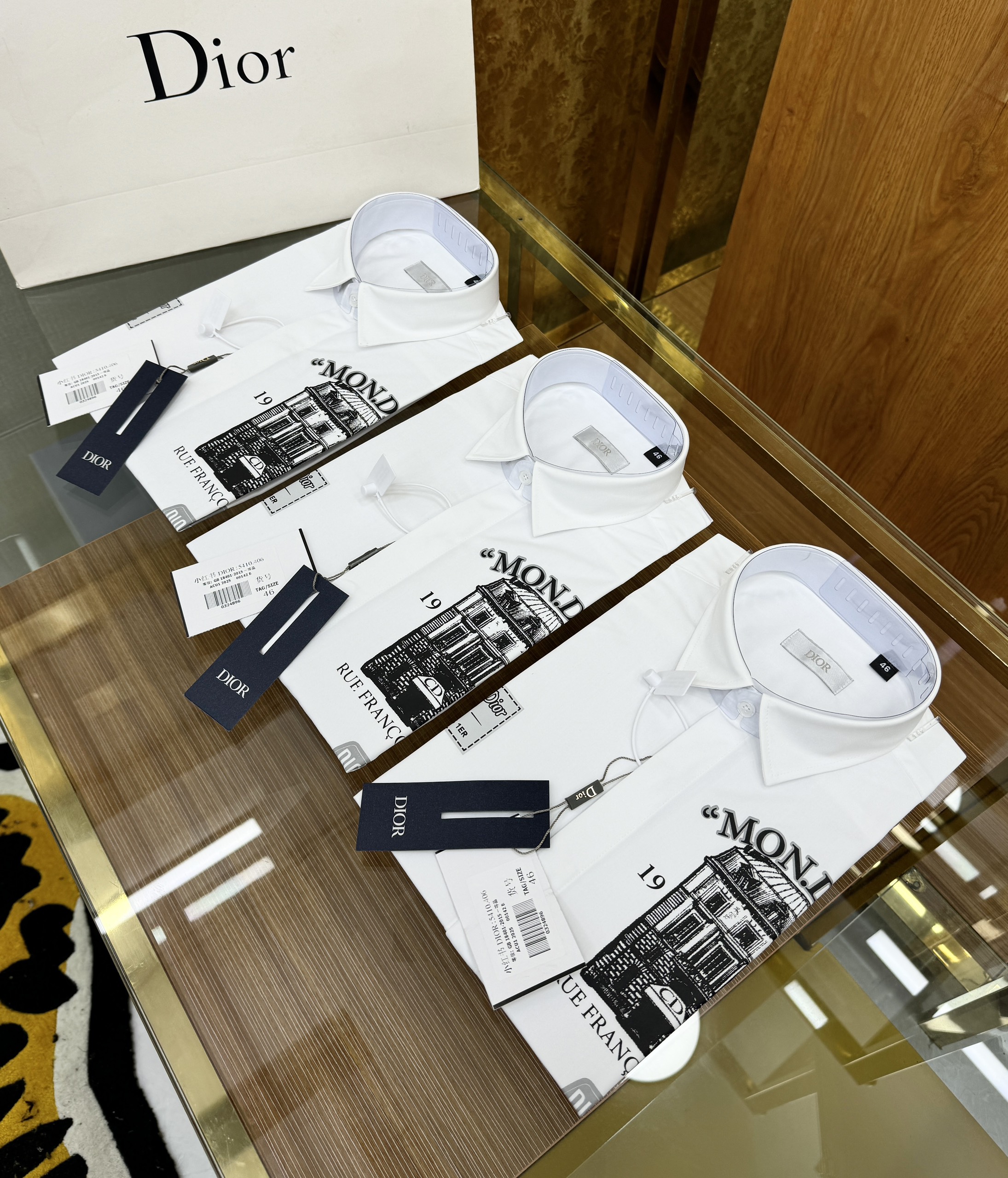 Áo sơ mi dài tay Dior CD Trắng họa tiết tòa nhà tag logo Like Auth on web CD