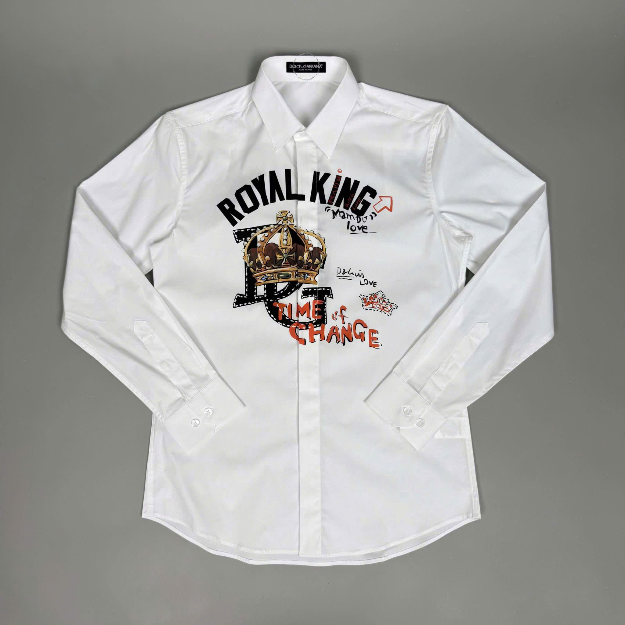 Áo sơ mi dài tay Dolce Gabbana DG Trắng họa tiết Royal King ngực Like Auth on web CD LK