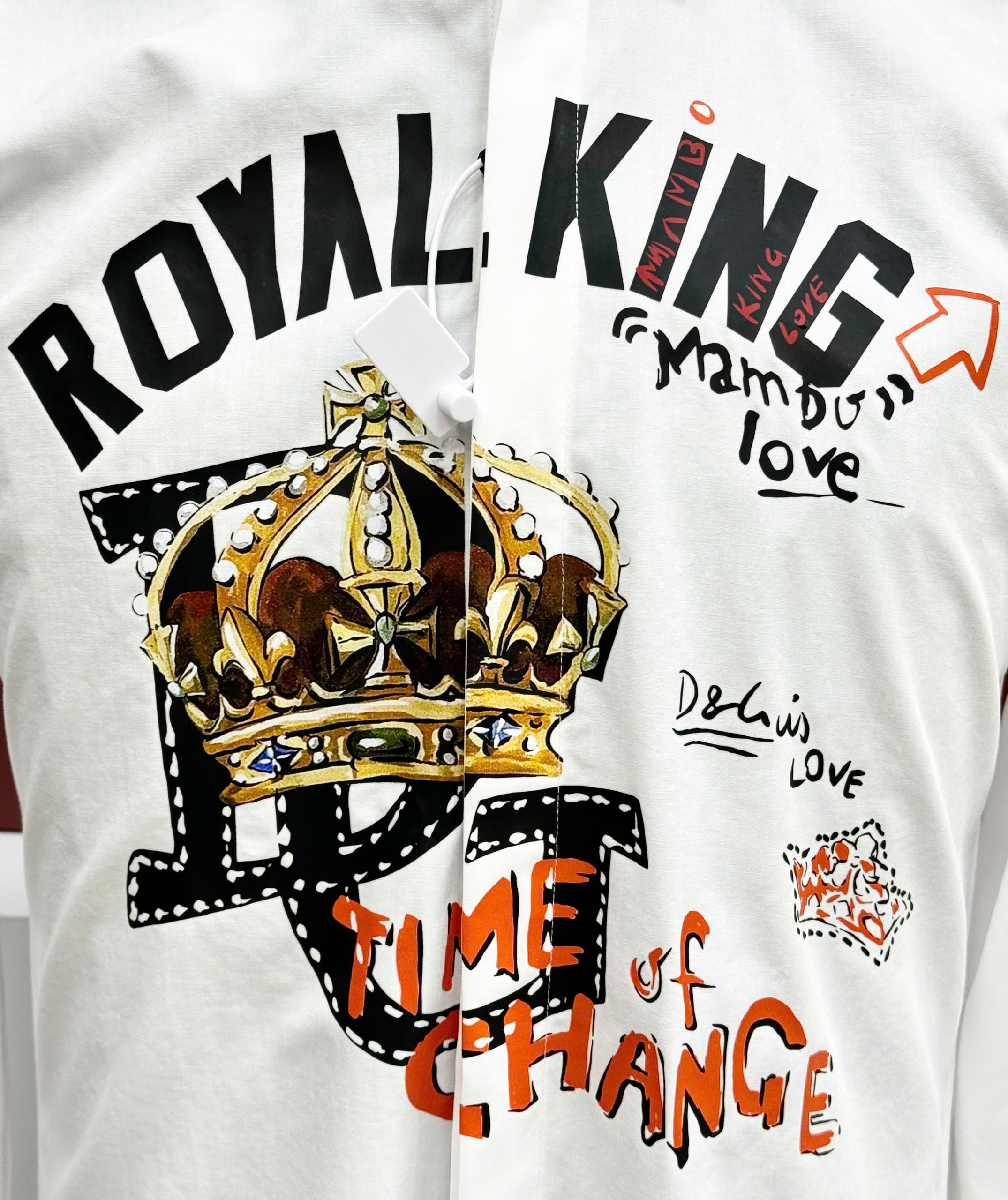 Áo sơ mi dài tay Dolce Gabbana DG Trắng họa tiết Royal King ngực Like Auth on web CD LK