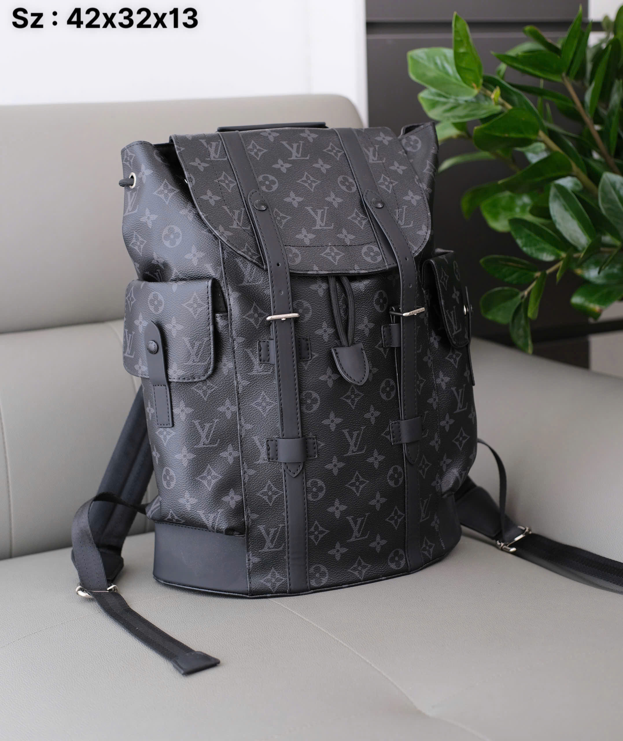 Balo Louis Vuitton LV Đen monogram full tag da kẻ dọc Like Auth 39x31x11 DDT