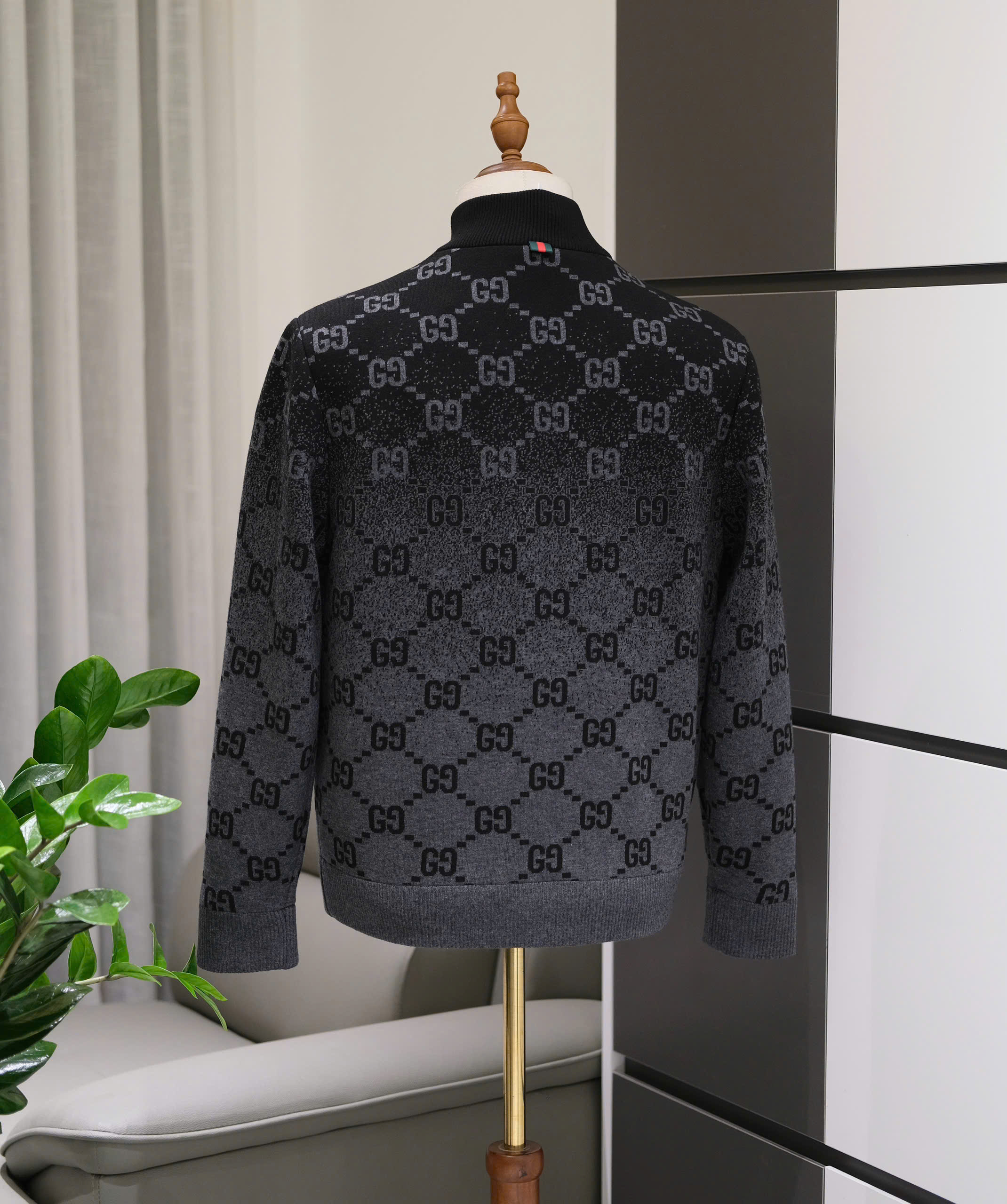 Áo khoác len Gucci GC Xám Đen loang monogram full Like Auth 48-54 DDT