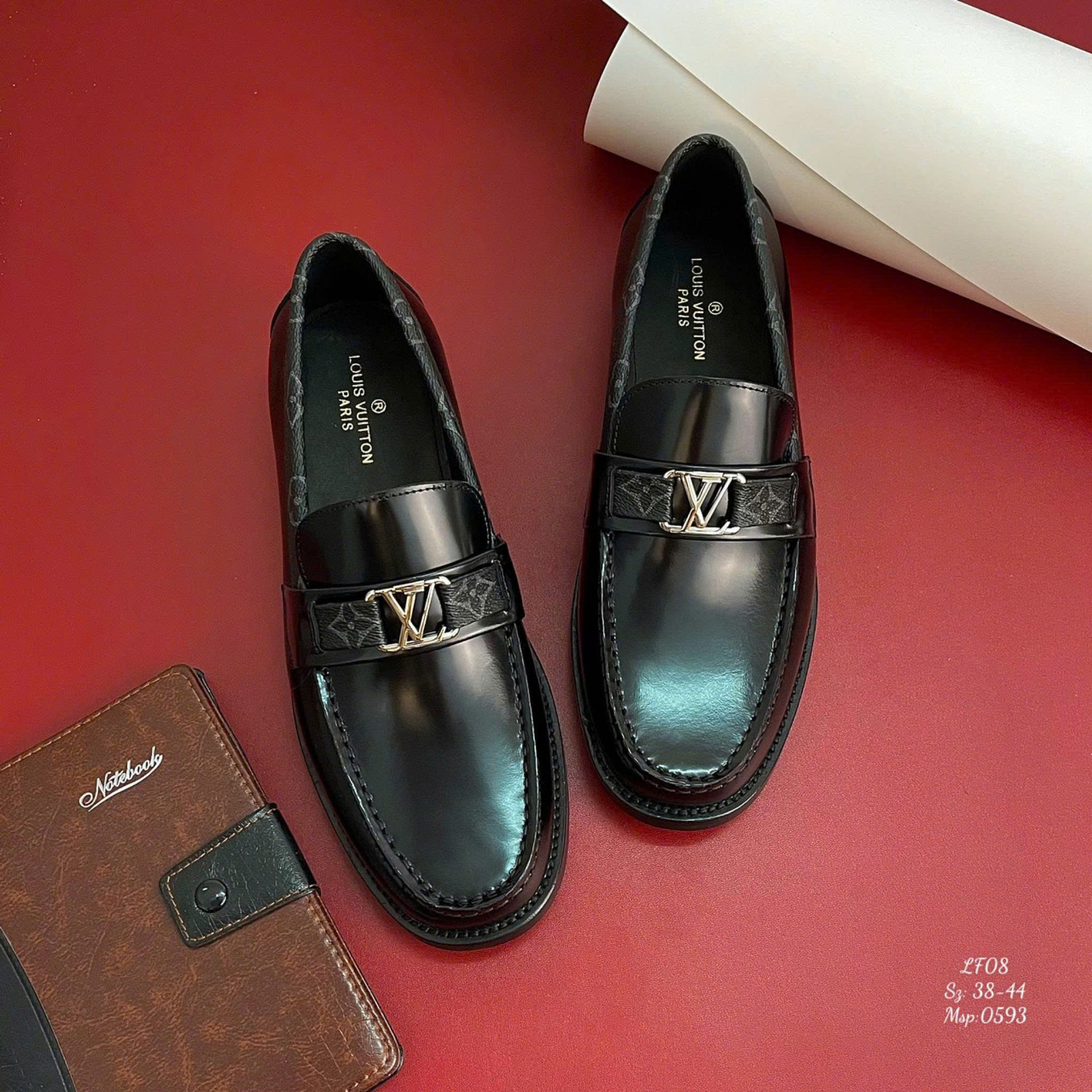 Giày loafer Louis Vuitton LV Đen bóng họa tiết monogram viền đế gỗ Like Auth 38-43 DDT