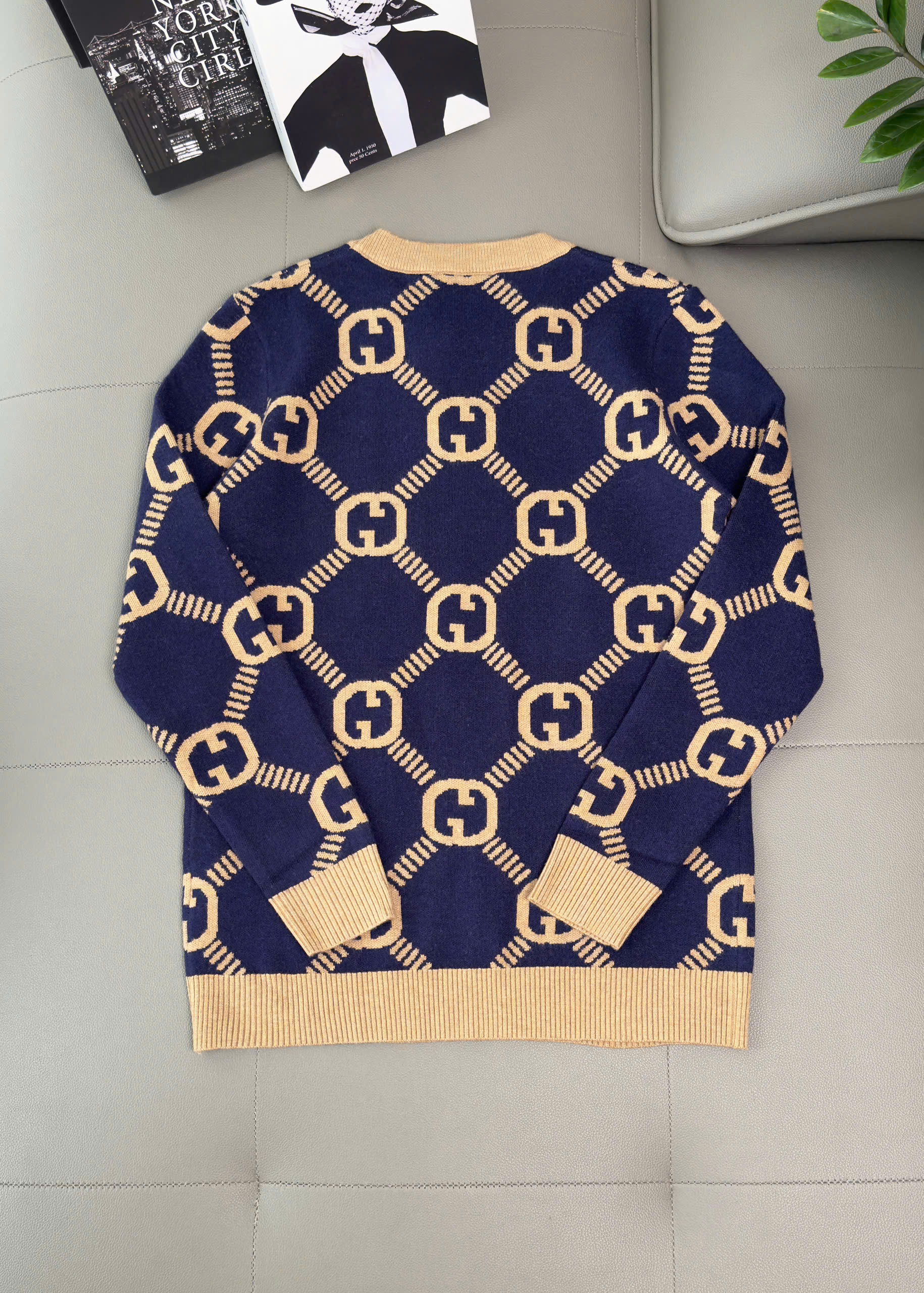 Áo sweater len Gucci GC Xanh Than họa tiết monogram Like AUth M-XXL DDT