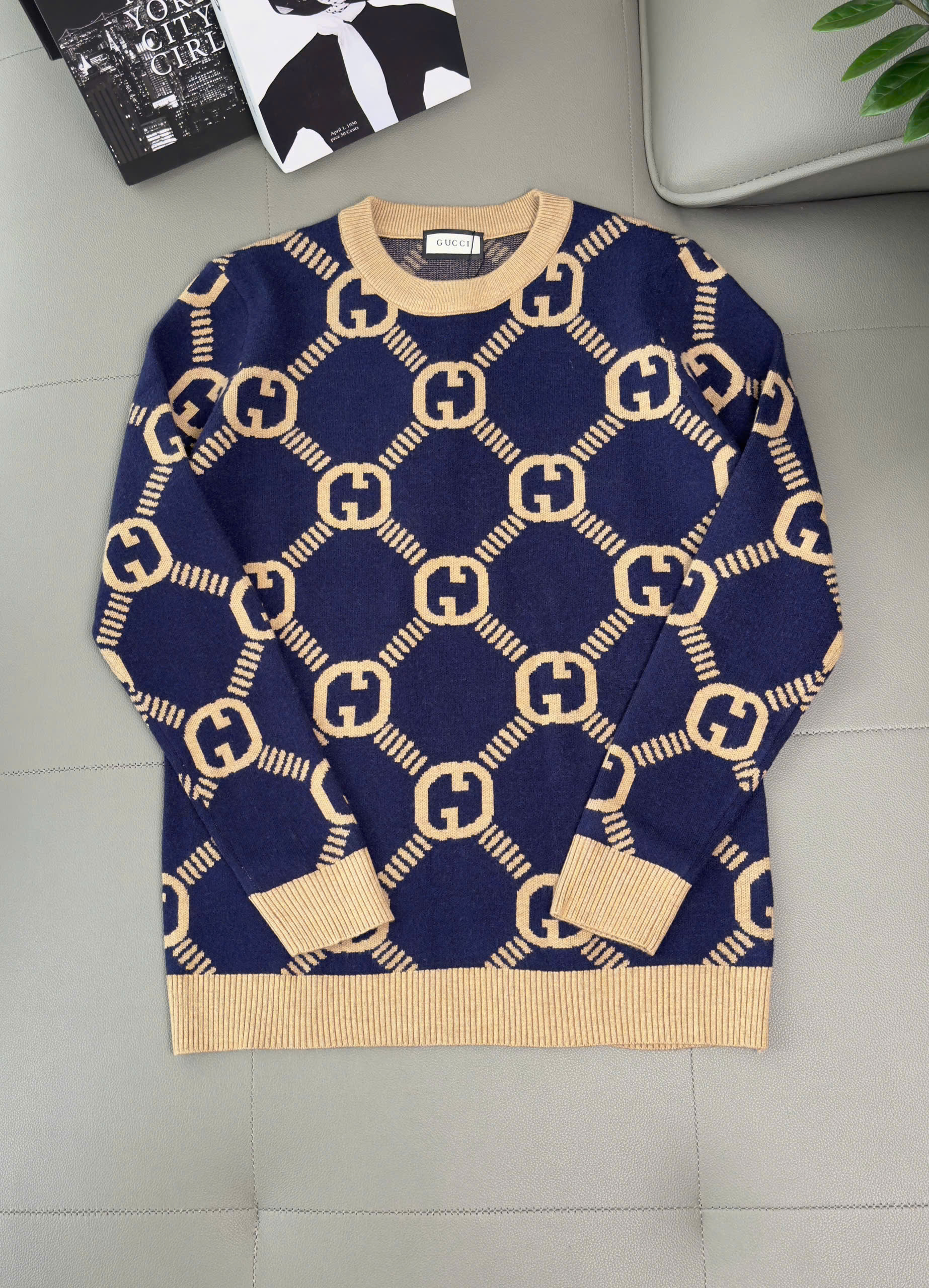 Áo sweater len Gucci GC Xanh Than họa tiết monogram Like AUth M-XXL DDT