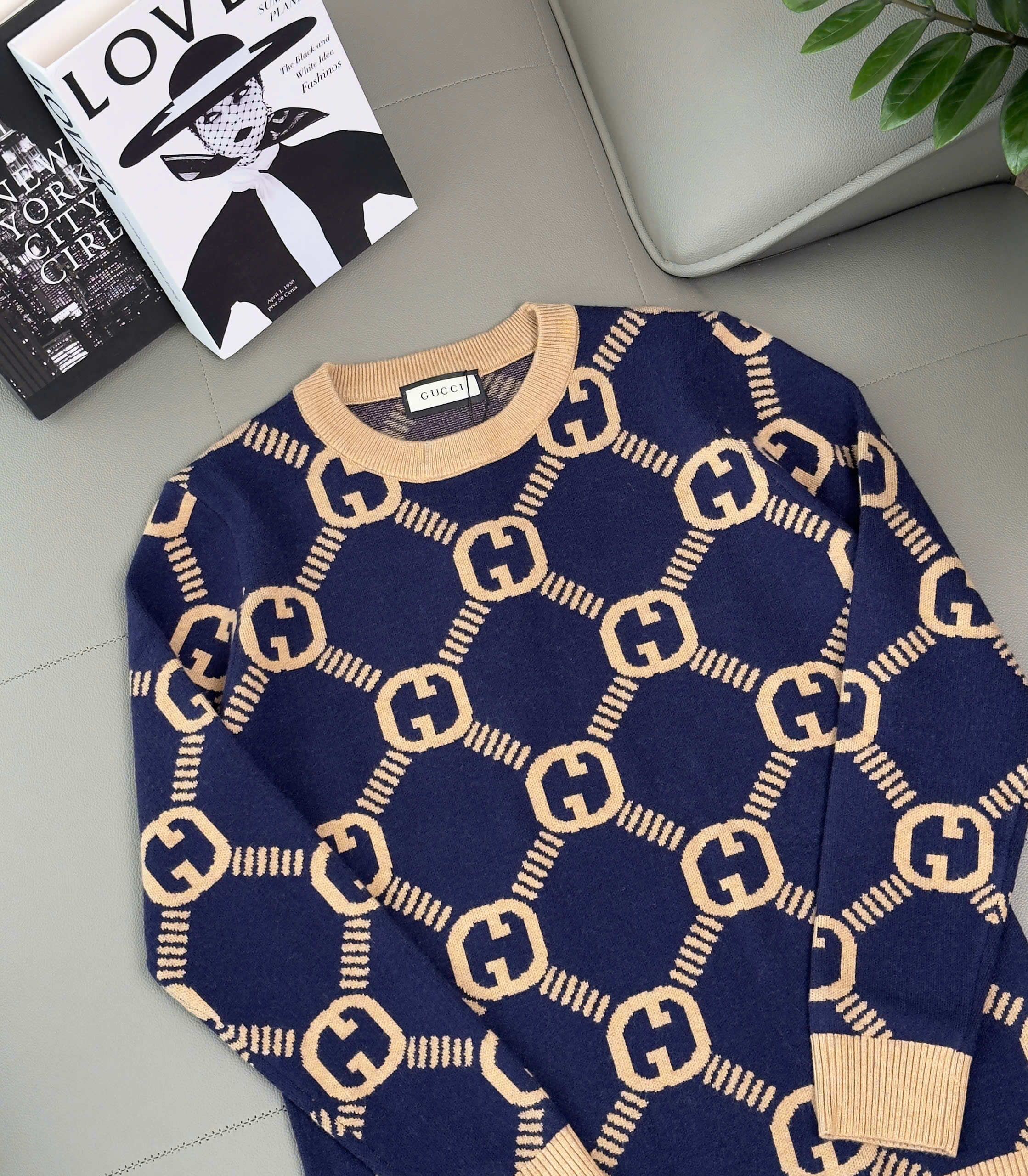 Áo sweater len Gucci GC Xanh Than họa tiết monogram Like AUth M-XXL DDT