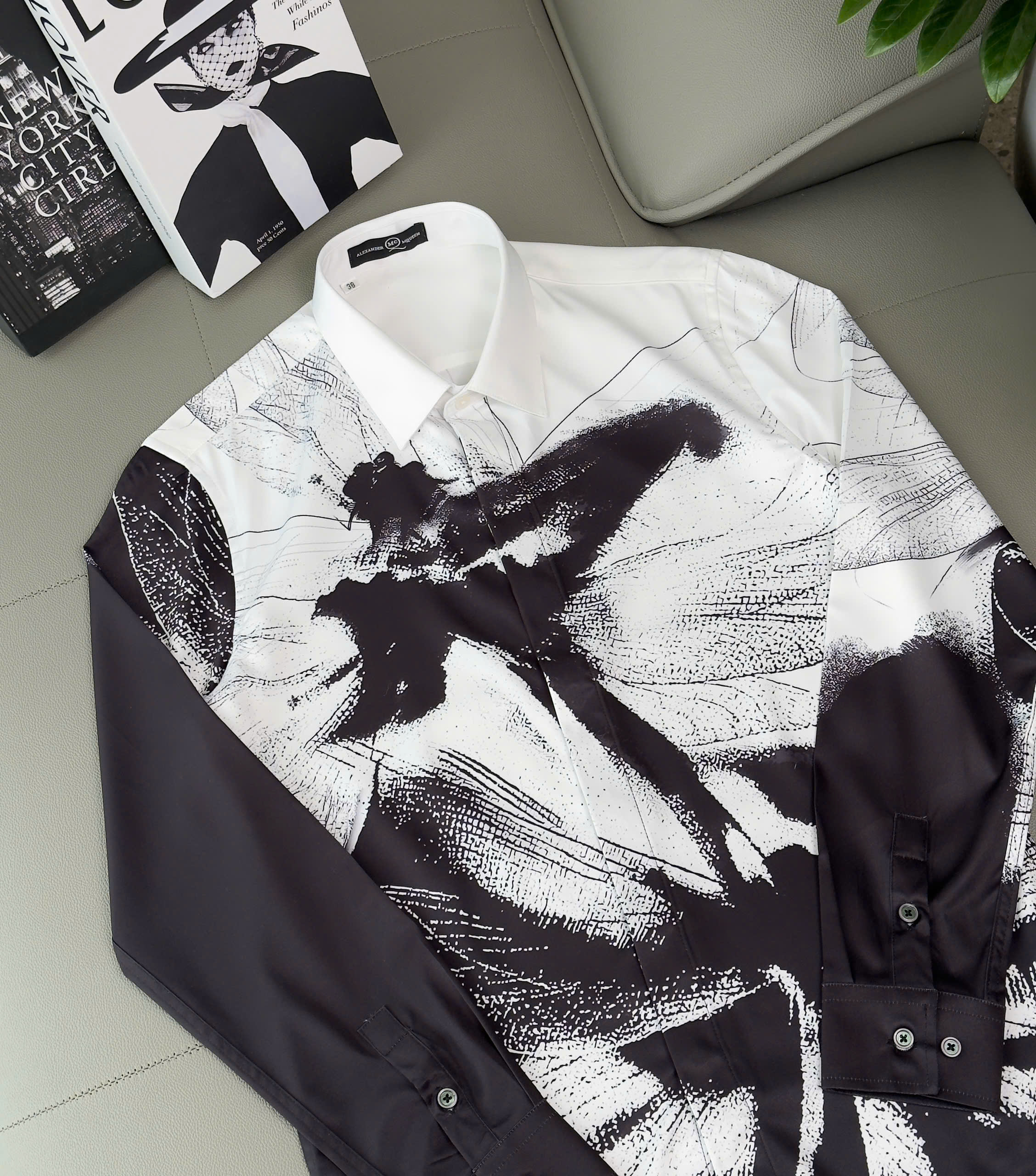 Áo sơ mi Mcqueen MCQ Trắng họa tiết Ong Đen loang Like AUth 38-41 DDT