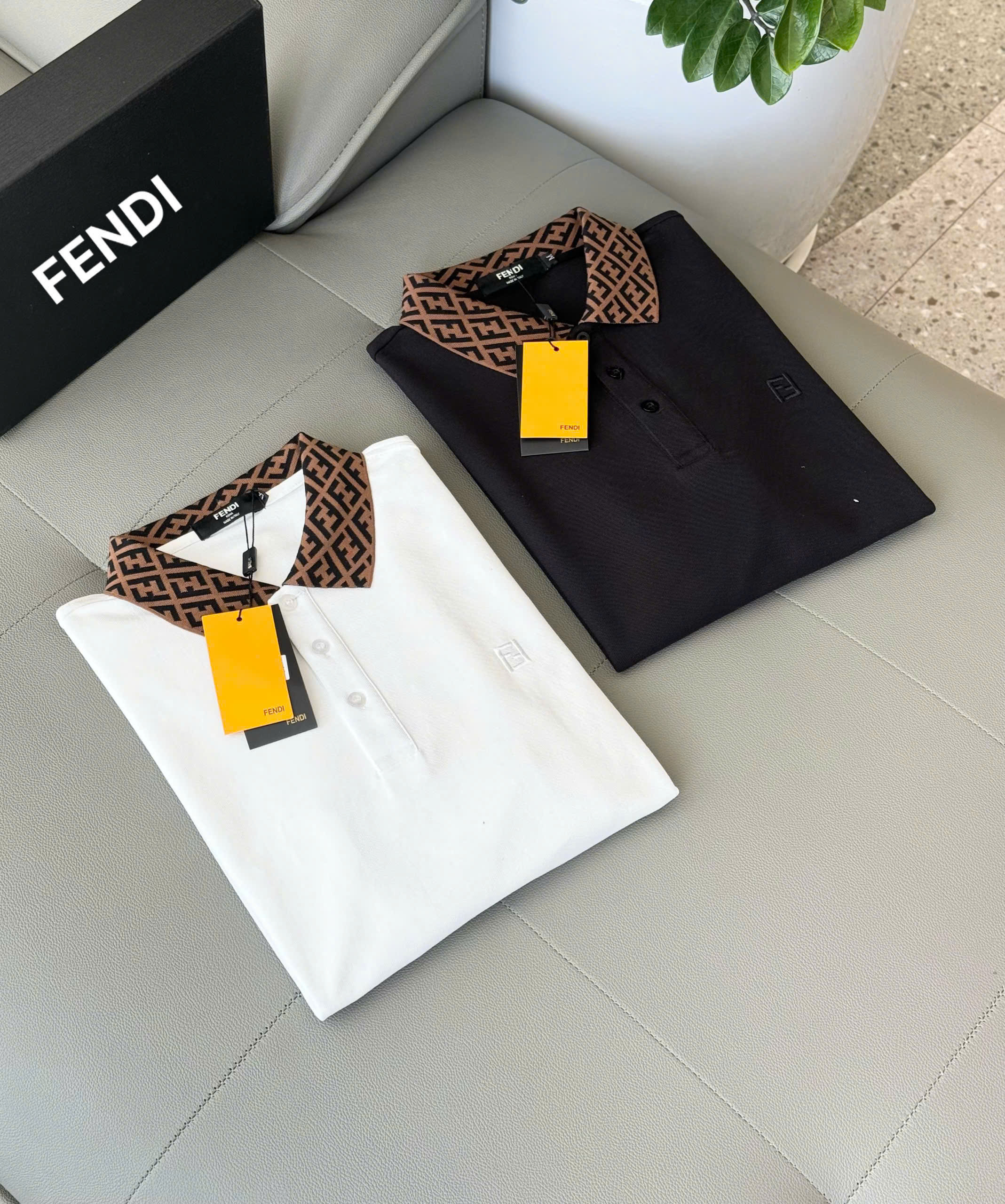 Áo polo dài tay Fendi logo check cổ Like Auth M-XXL DDT