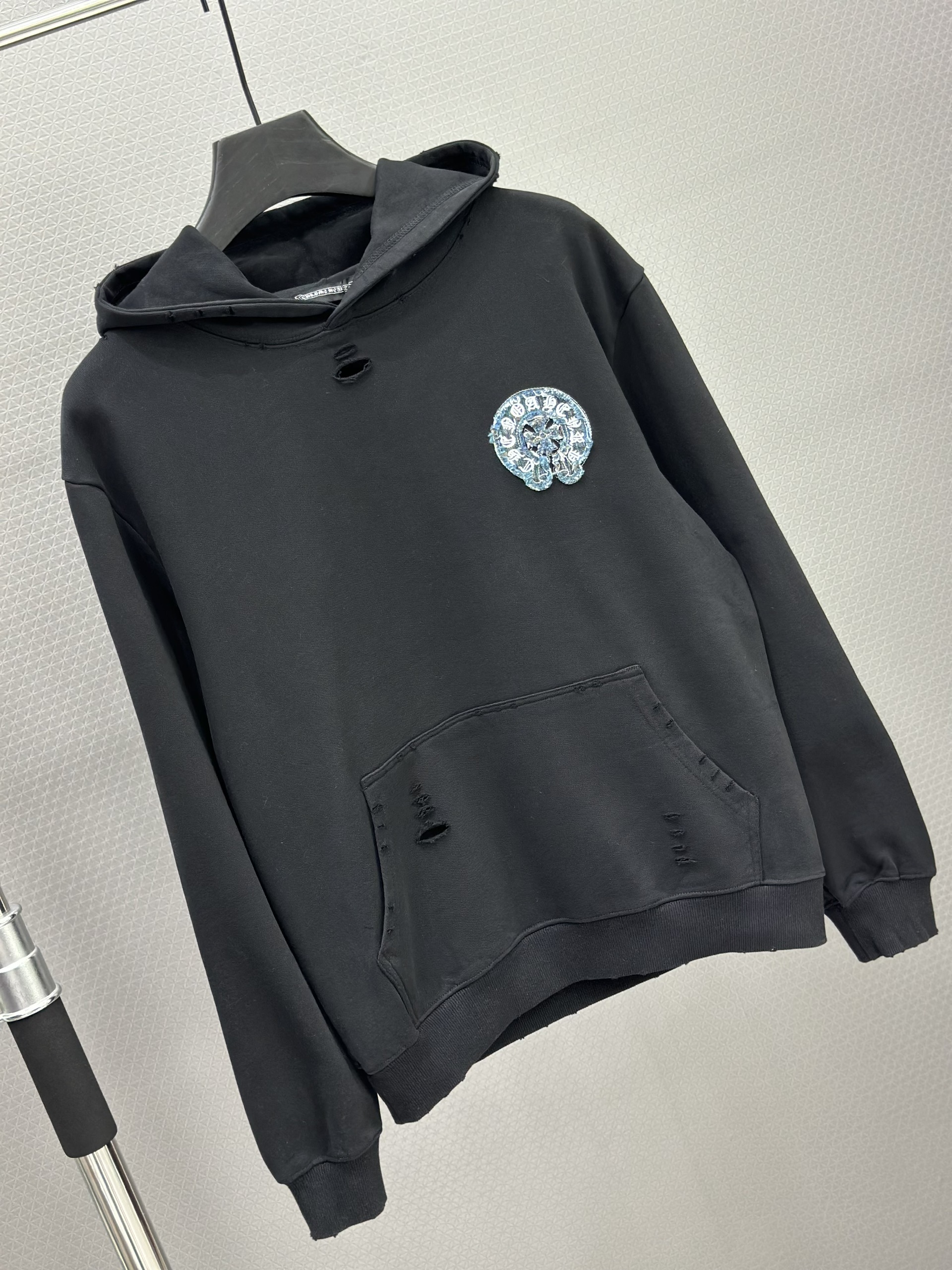 Hoodie nỉ Chrome Heart CH 1383 Đen logo vải bò Like Auth 46-52 VTN