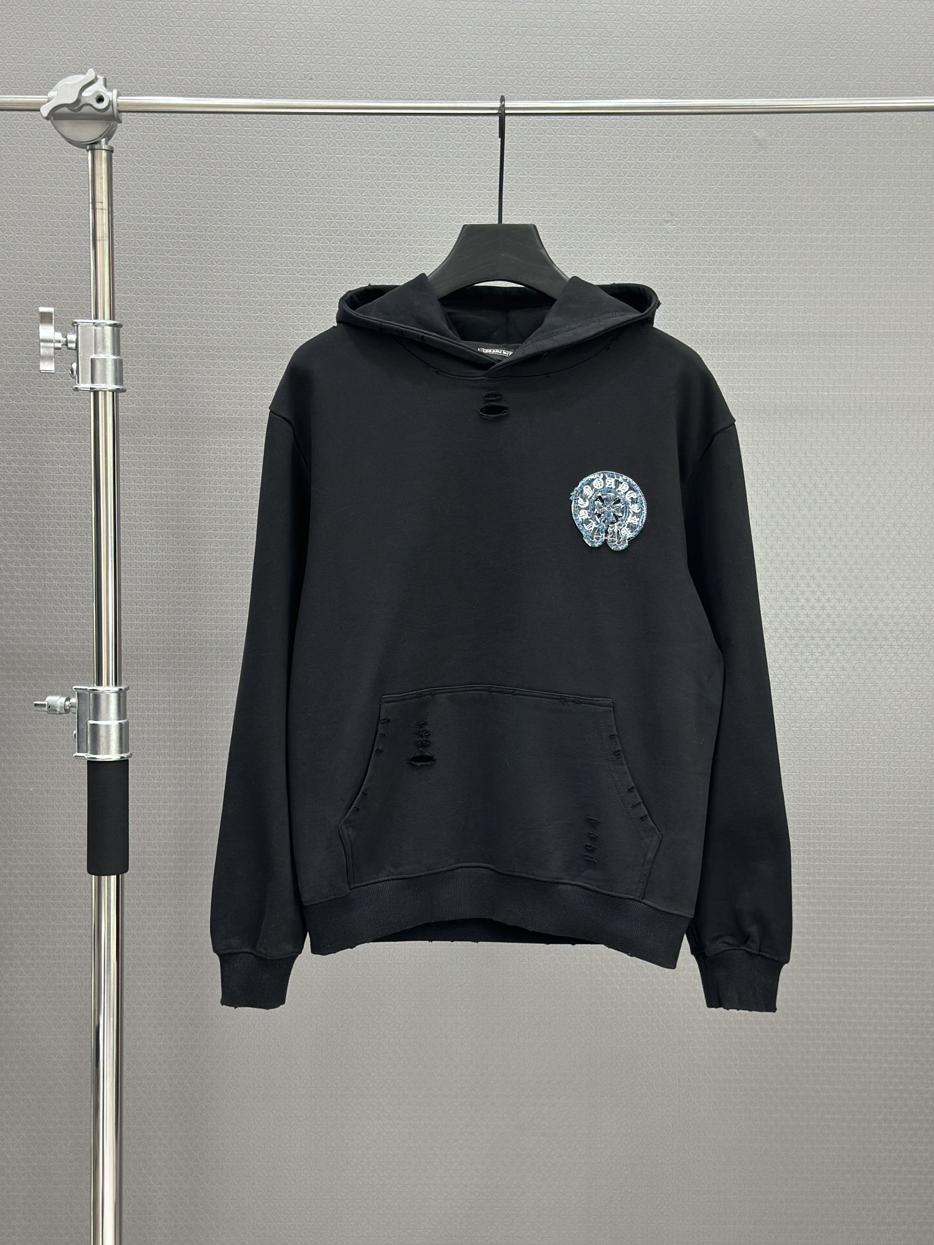 Hoodie nỉ Chrome Heart CH 1383 Đen logo vải bò Like Auth 46-52 VTN