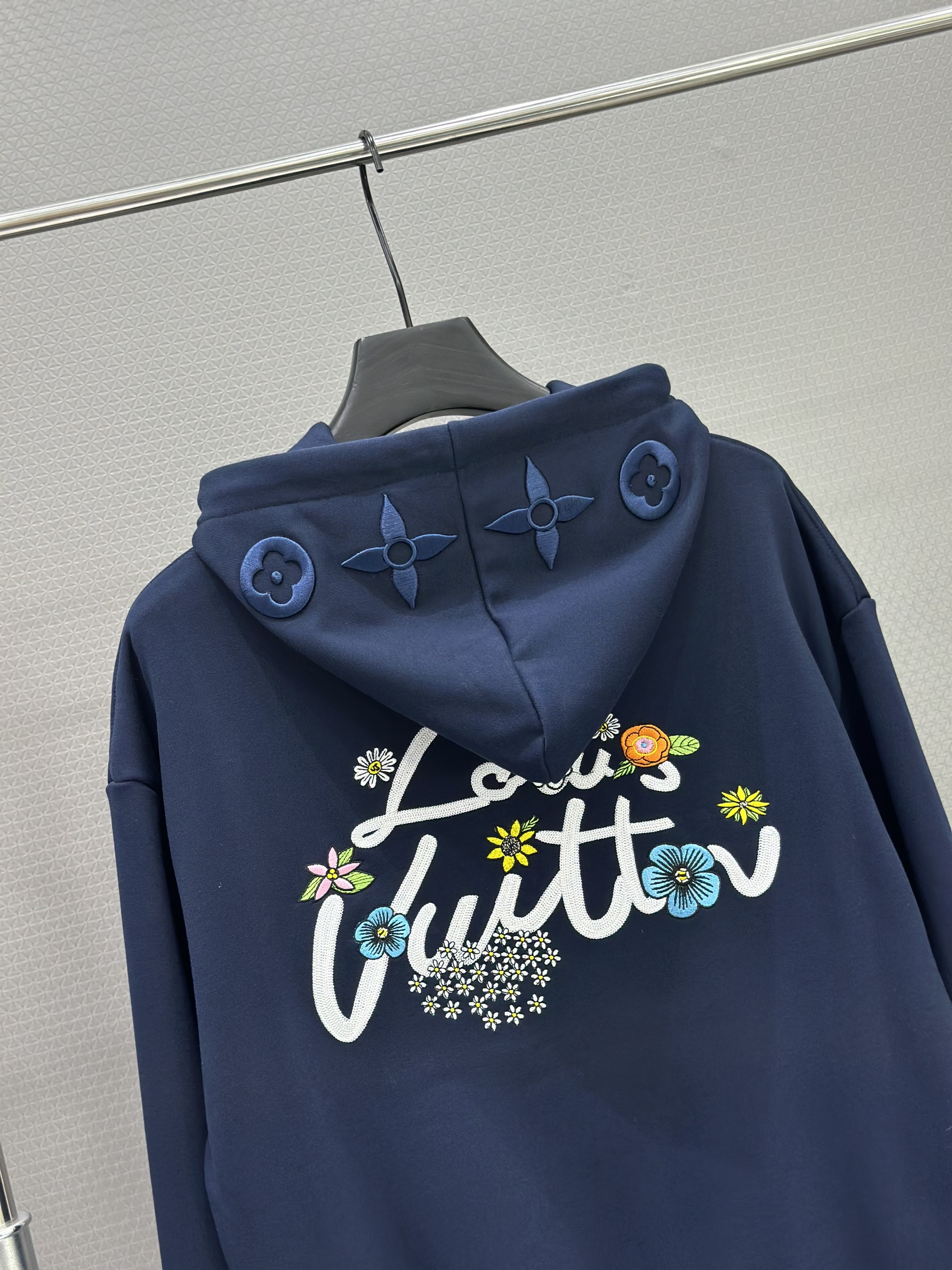 Áo Hoodie nỉ Louis Vuitton LV 1386 Xanh Than logo thêu hoa Like Auth XS-L VTN