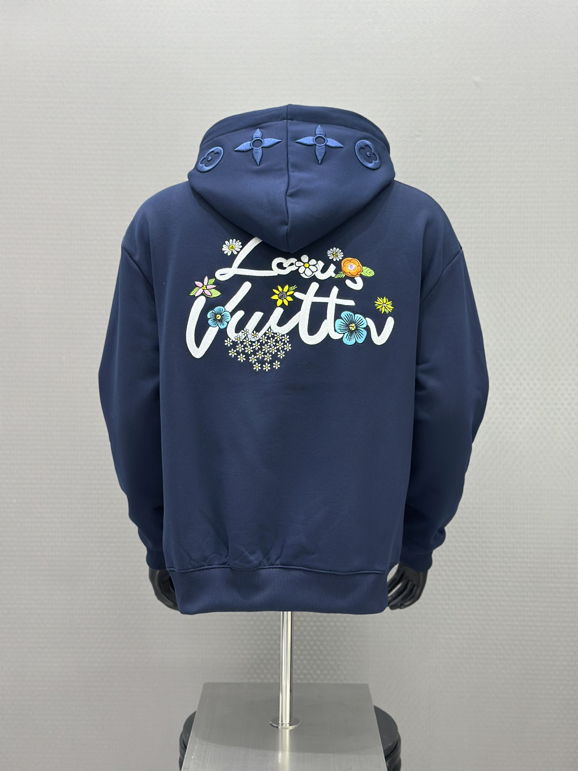 Áo Hoodie nỉ Louis Vuitton LV 1386 Xanh Than logo thêu hoa Like Auth XS-L VTN