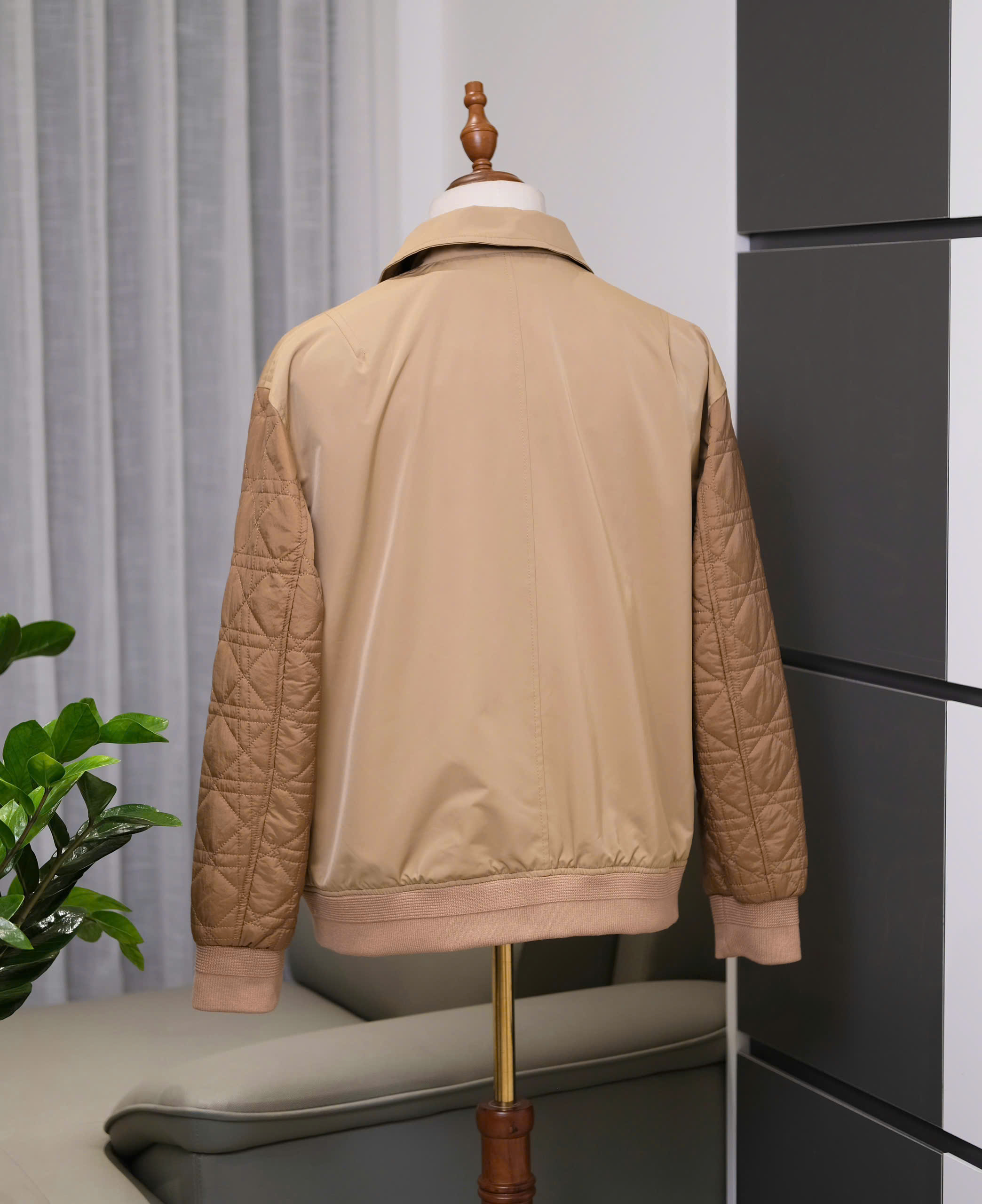 Áo khoác Dior CD Nâu check kẻ tay vân chìm LIke Auth S-L DDT