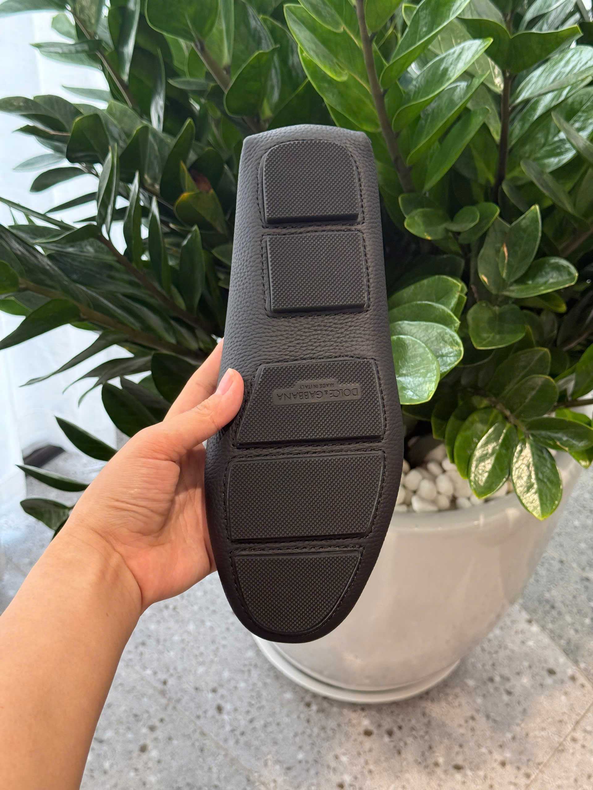 Giày moca Dolce Gabbana DG Đen sần logo tag vuông bạc Like Auth 38-43 DDT