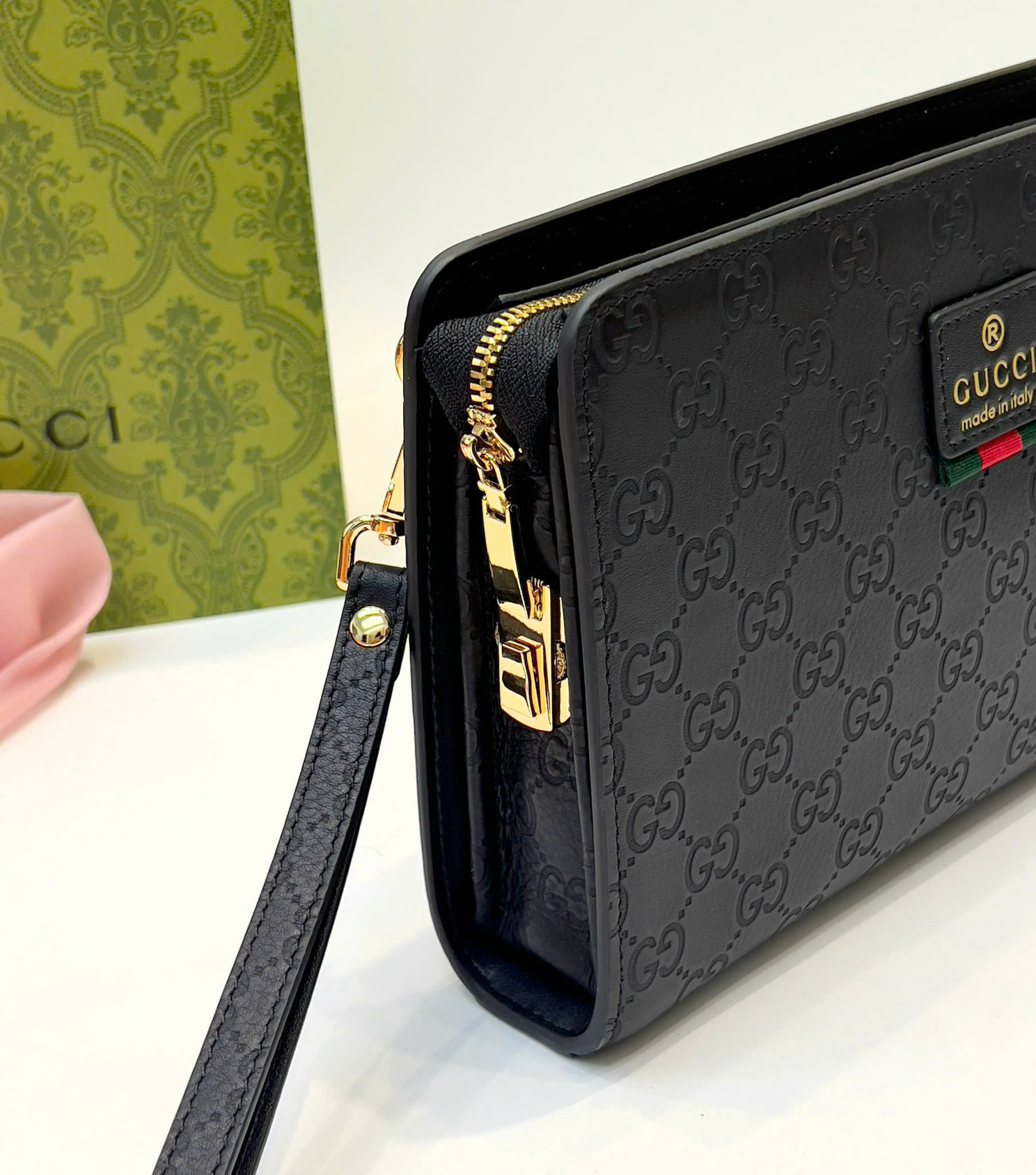 Túi ví Clutch Gucci GC vân monogram dập chìm tag da khóa số Like AUth DDT
