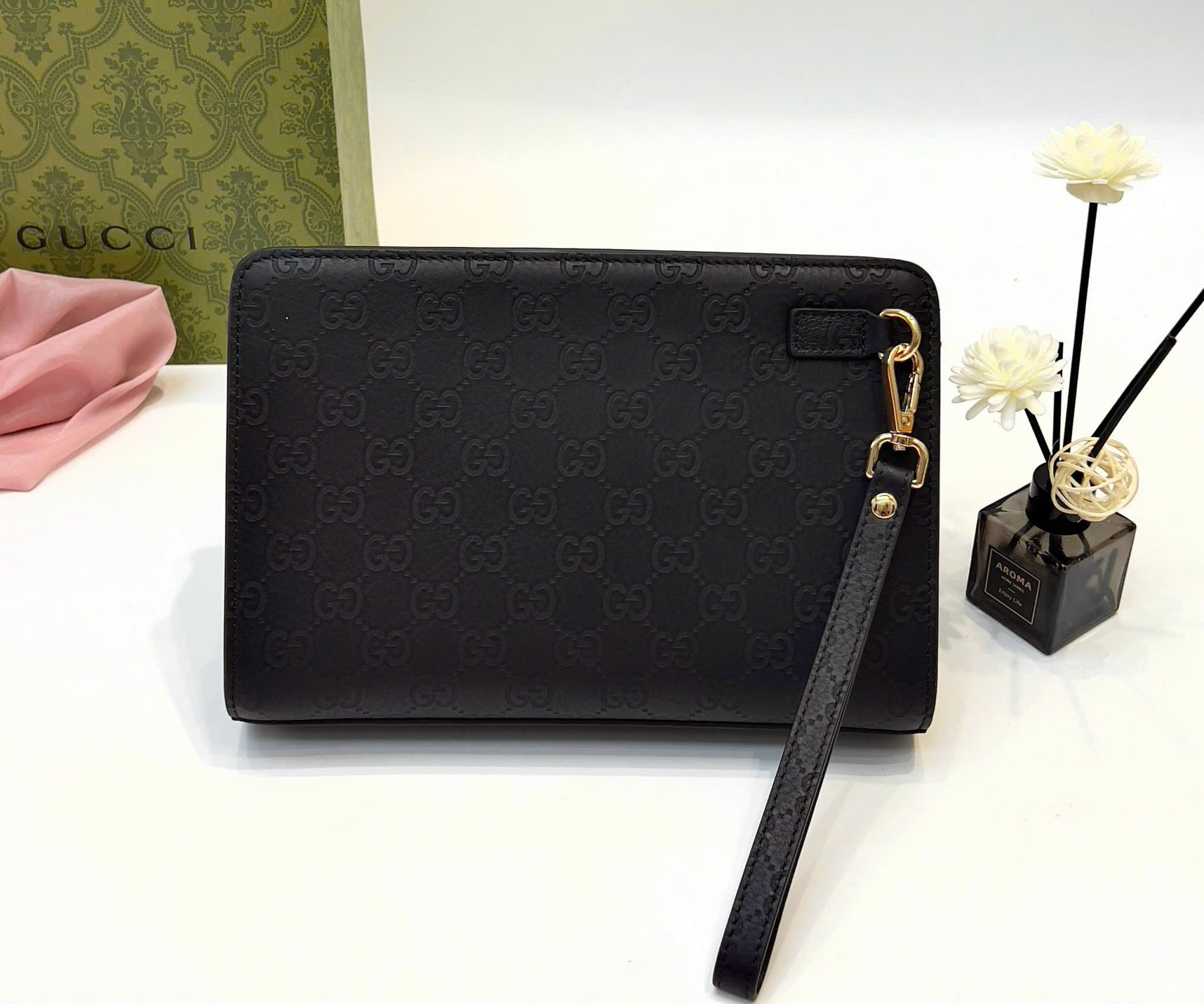 Túi ví Clutch Gucci GC vân monogram dập chìm tag da khóa số Like AUth DDT
