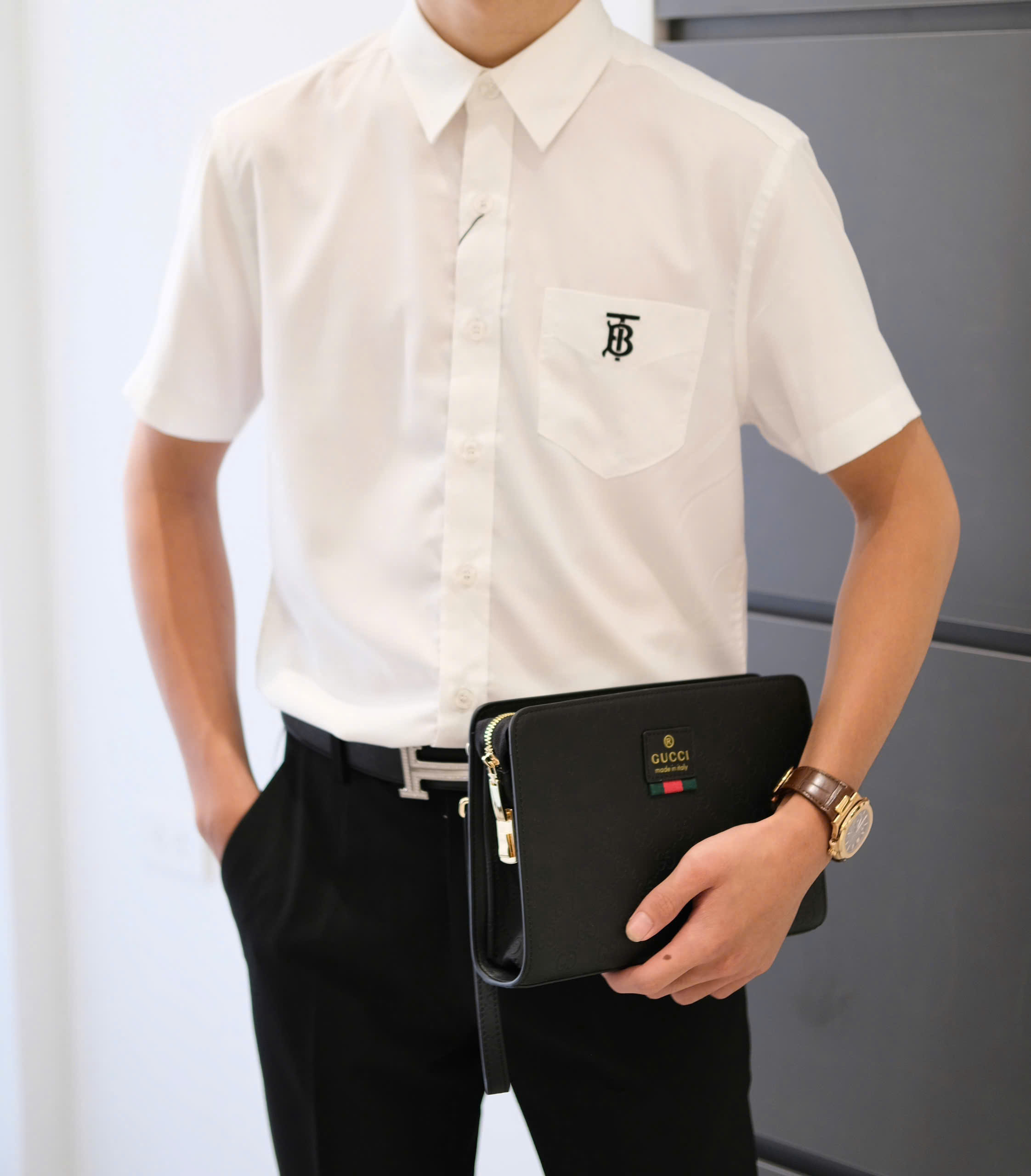 Túi ví Clutch Gucci GC vân monogram dập chìm tag da khóa số Like AUth DDT