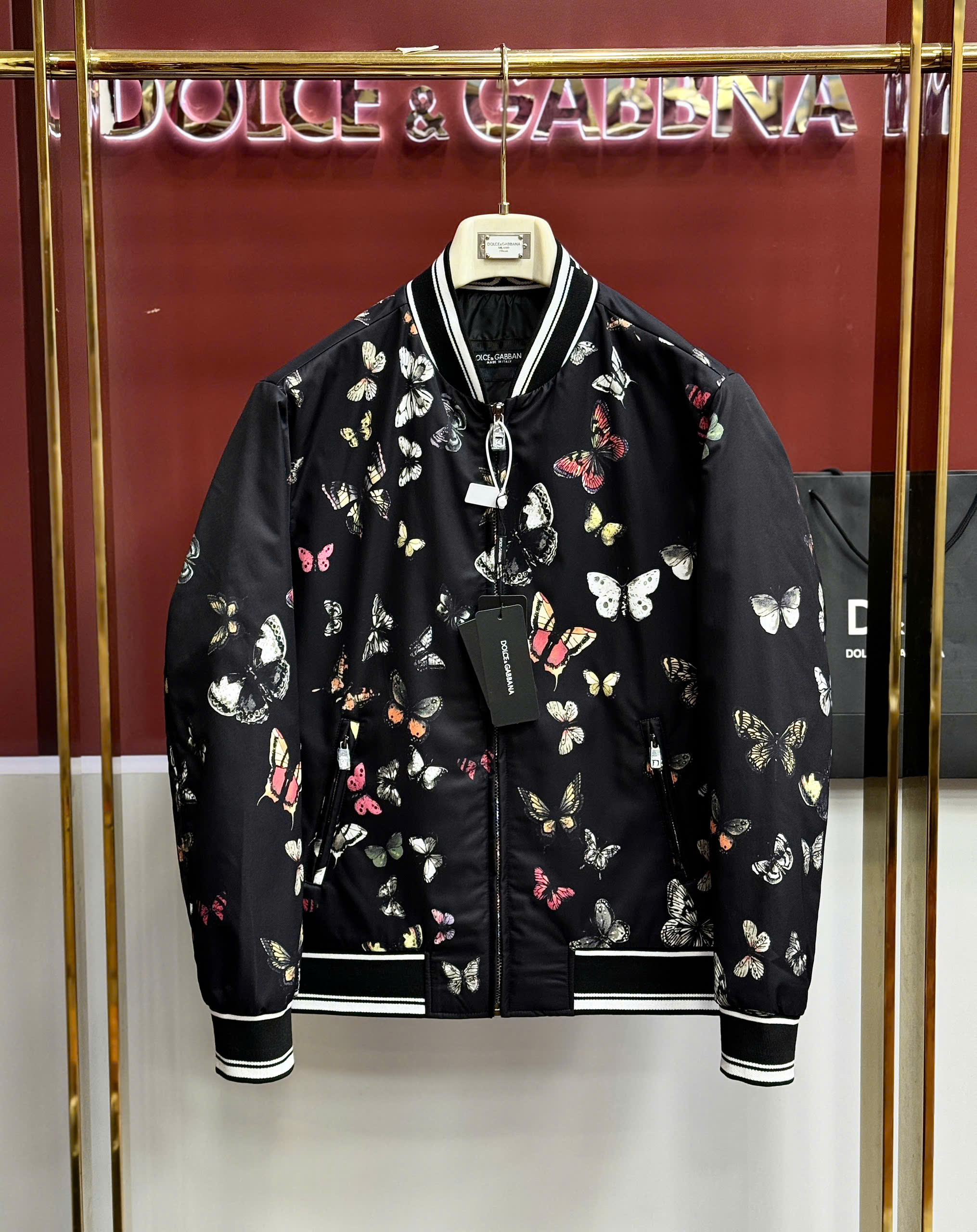 Áo khoác Bomber Dolce Gabbana DG Đen họa tiết Bướm full Like AUth 44-50 MK