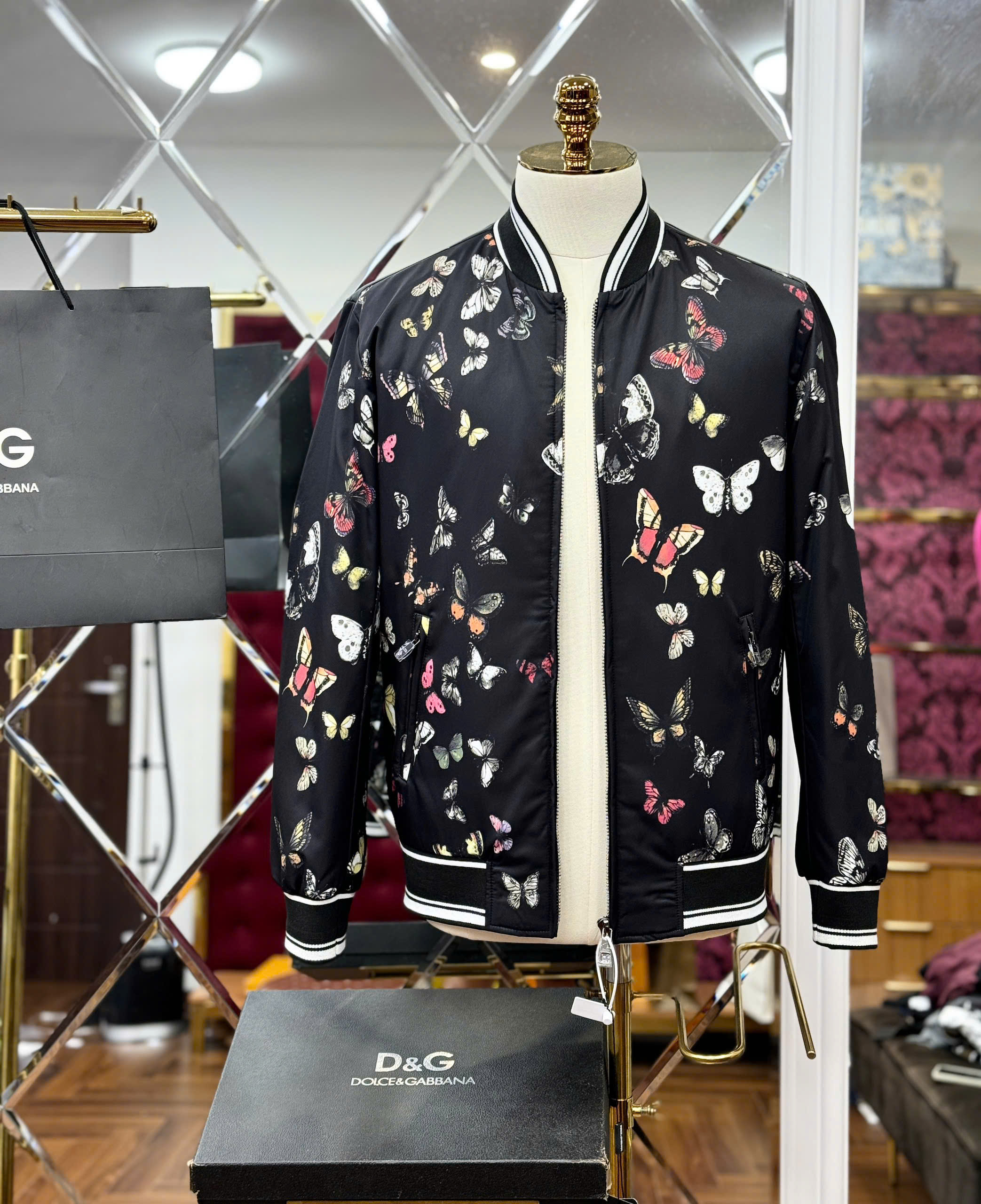 Áo khoác Bomber Dolce Gabbana DG Đen họa tiết Bướm full Like AUth 44-50 MK