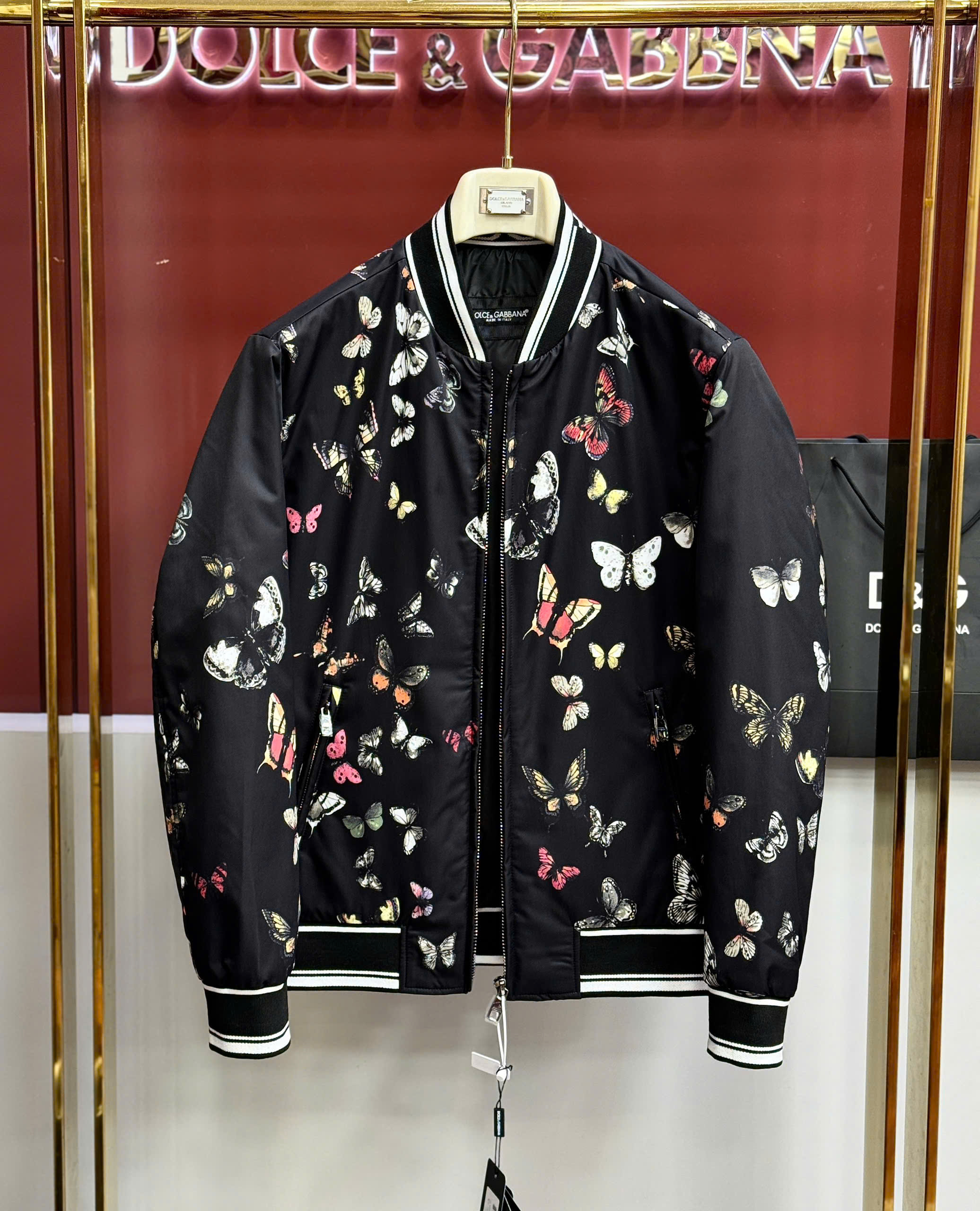Áo khoác Bomber Dolce Gabbana DG Đen họa tiết Bướm full Like AUth 44-50 MK