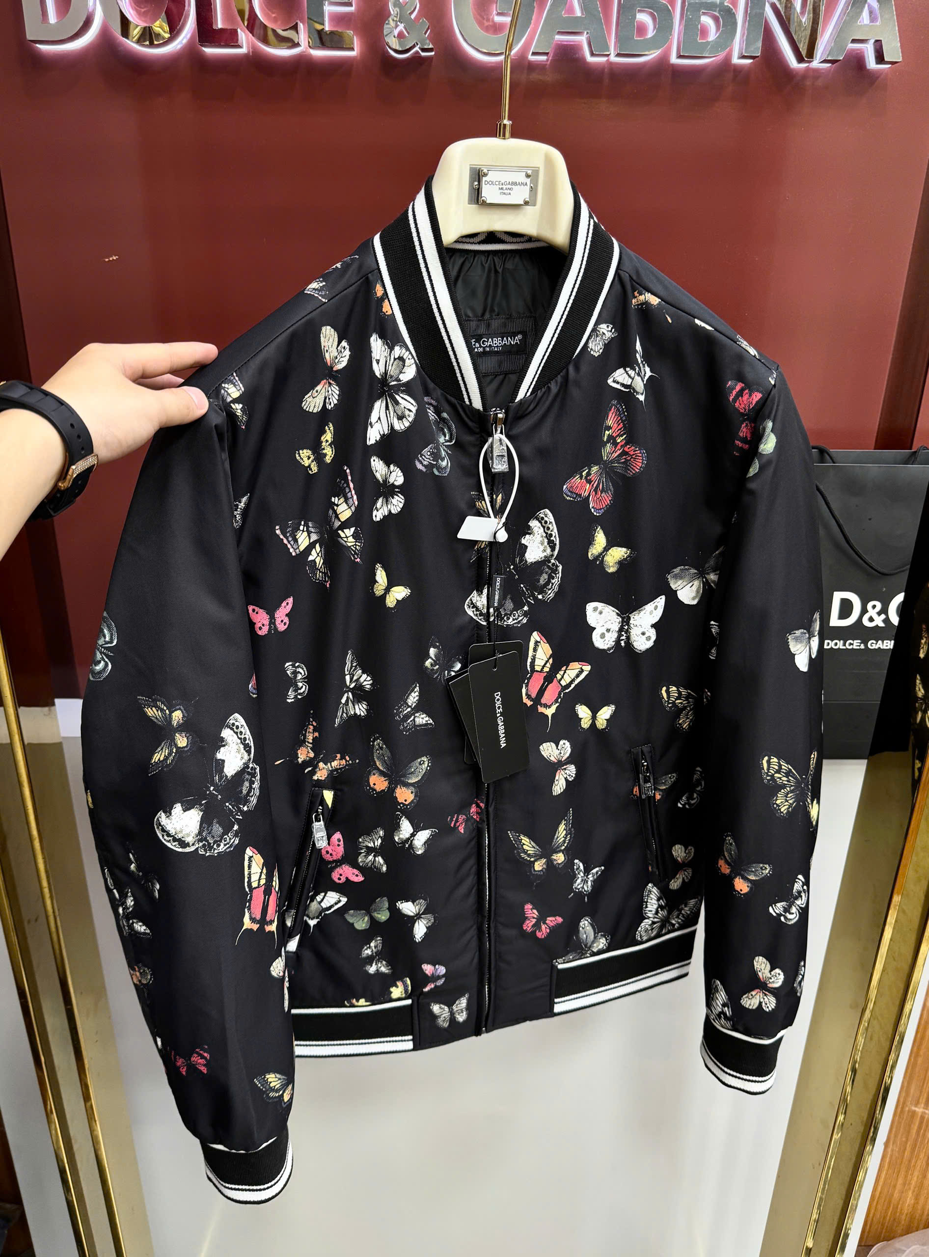 Áo khoác Bomber Dolce Gabbana DG Đen họa tiết Bướm full Like AUth 44-50 MK