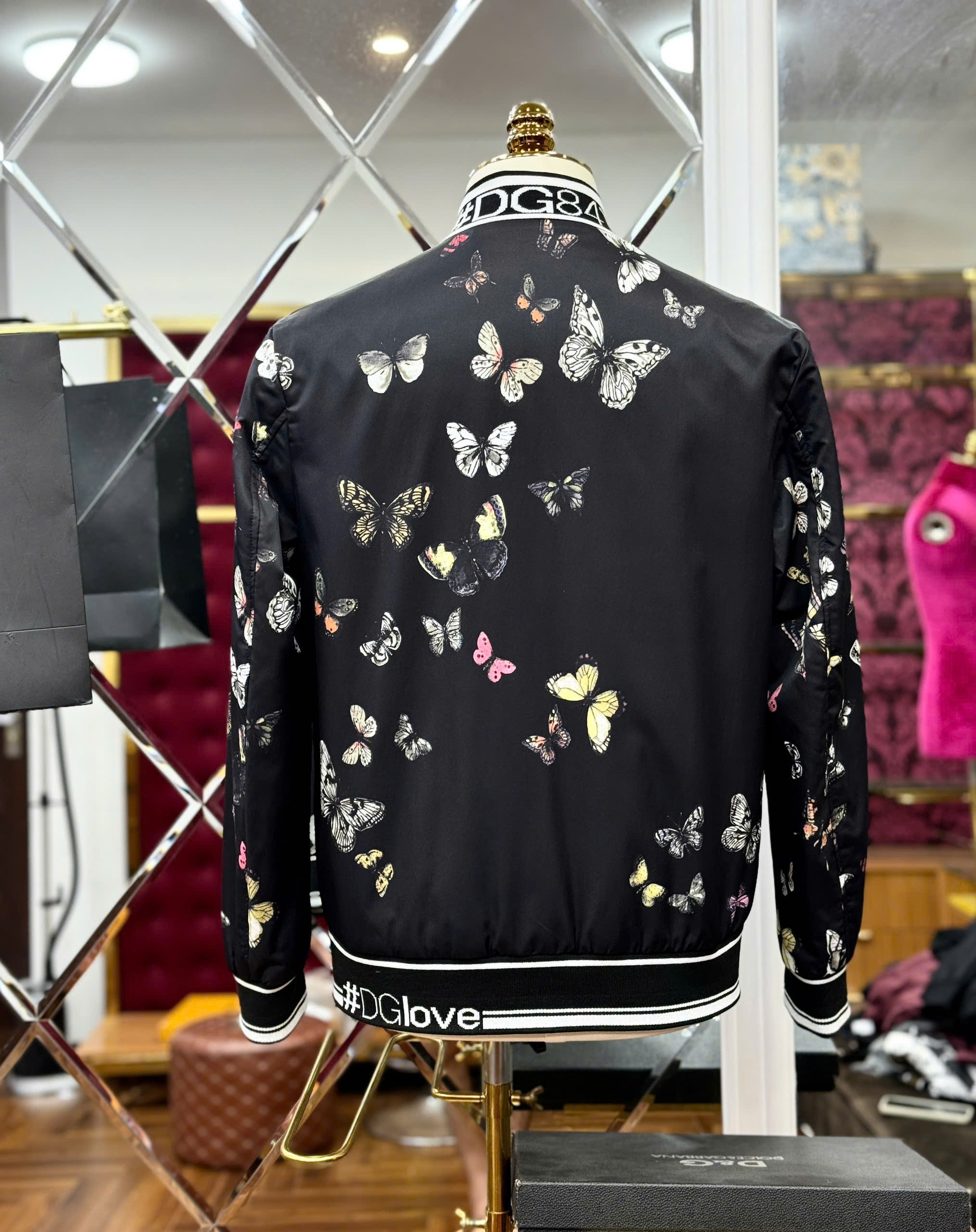 Áo khoác Bomber Dolce Gabbana DG Đen họa tiết Bướm full Like AUth 44-50 MK