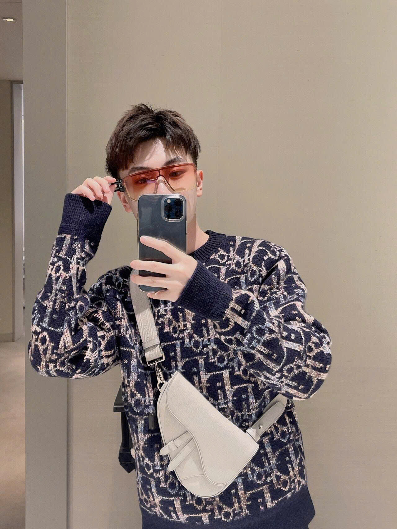 Áo sweater len Dior CD Xanh than họa tiết Obique full Like Auth XS-M VTN