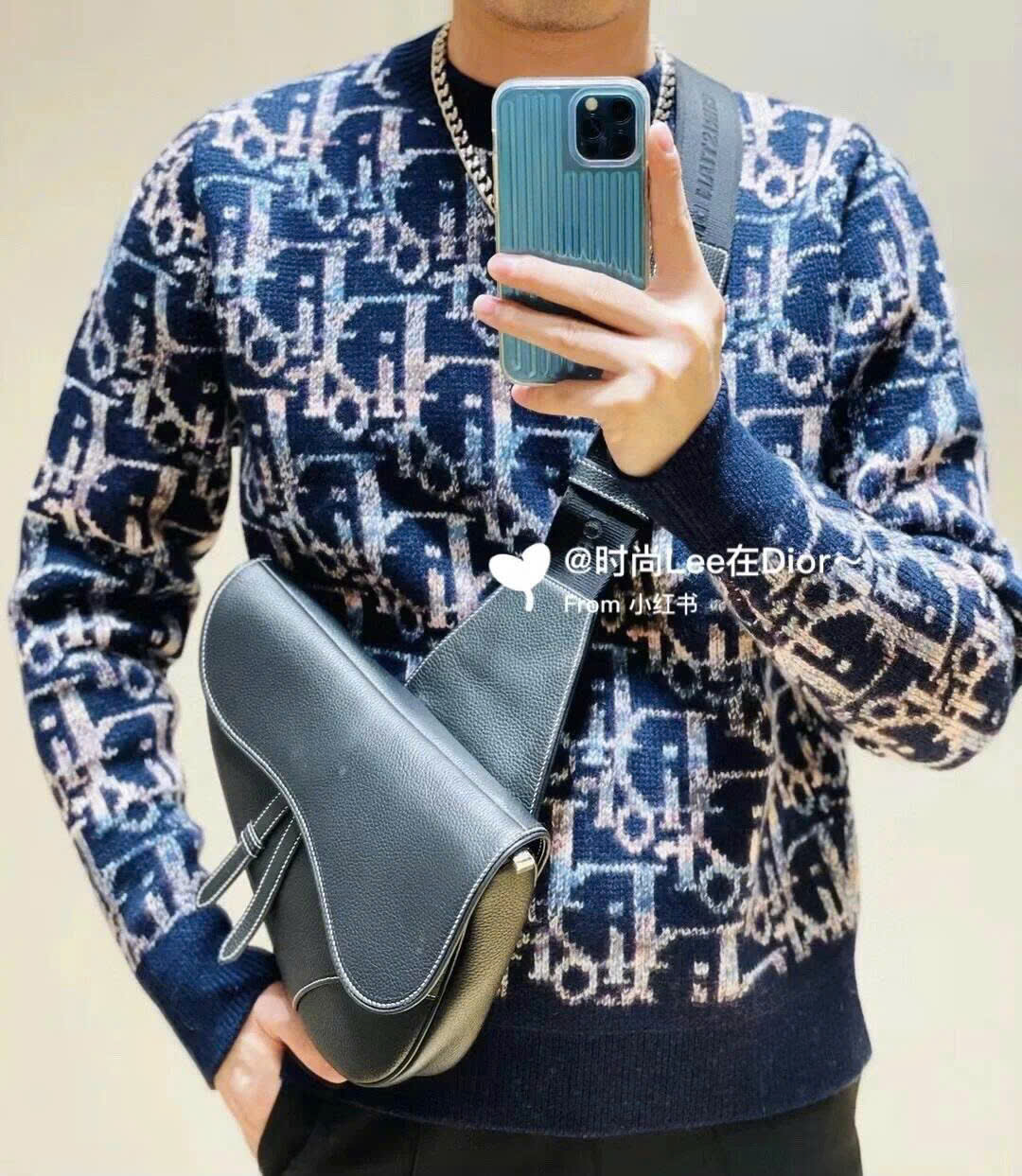 Áo sweater len Dior CD Xanh than họa tiết Obique full Like Auth XS-M VTN