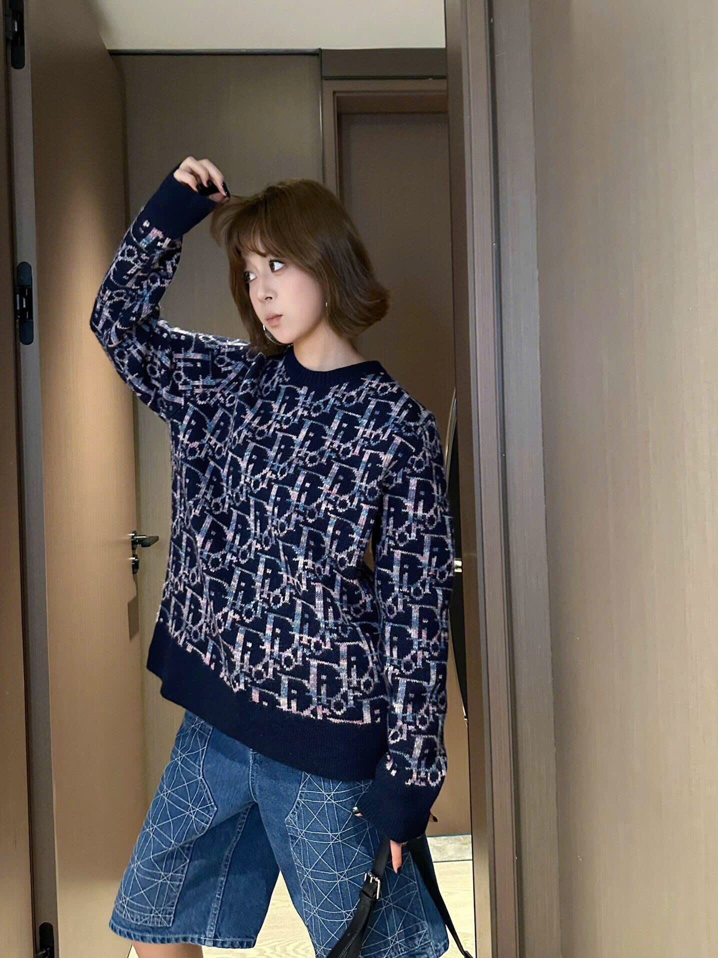 Áo sweater len Dior CD Xanh than họa tiết Obique full Like Auth XS-M VTN