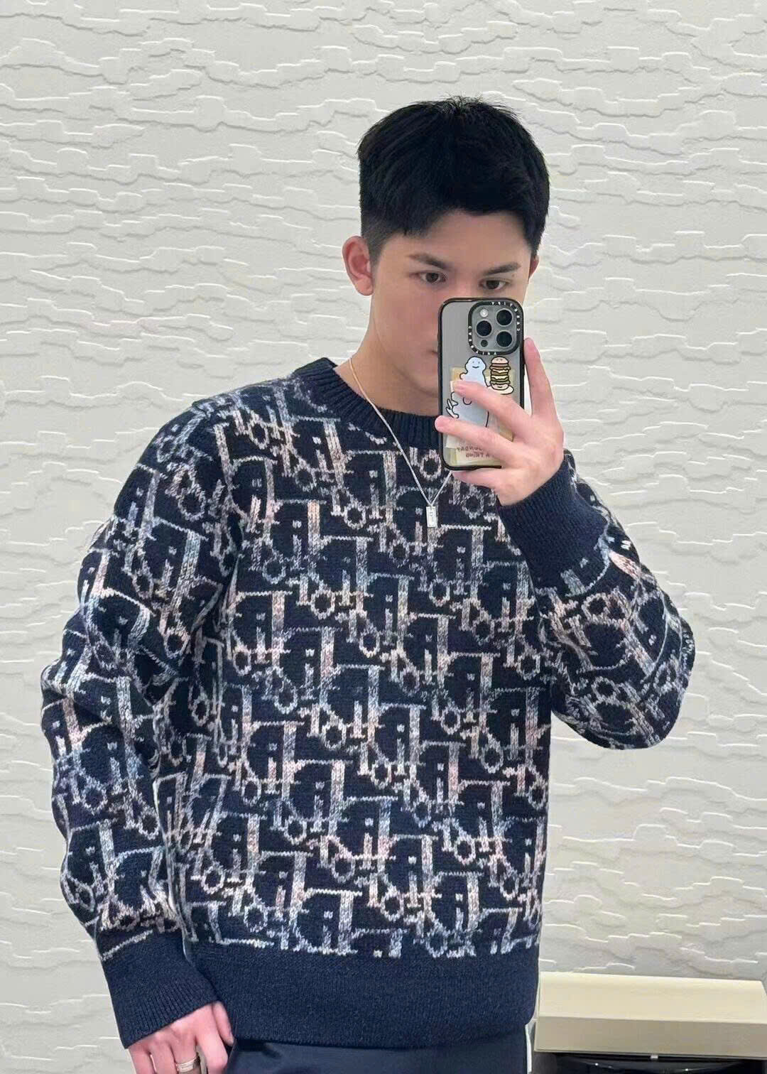 Áo sweater len Dior CD Xanh than họa tiết Obique full Like Auth XS-M VTN