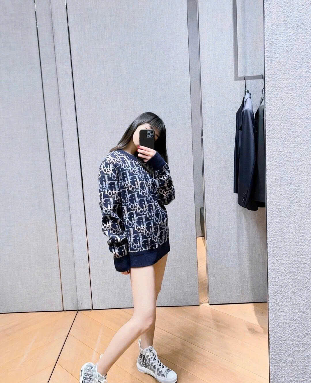 Áo sweater len Dior CD Xanh than họa tiết Obique full Like Auth XS-M VTN