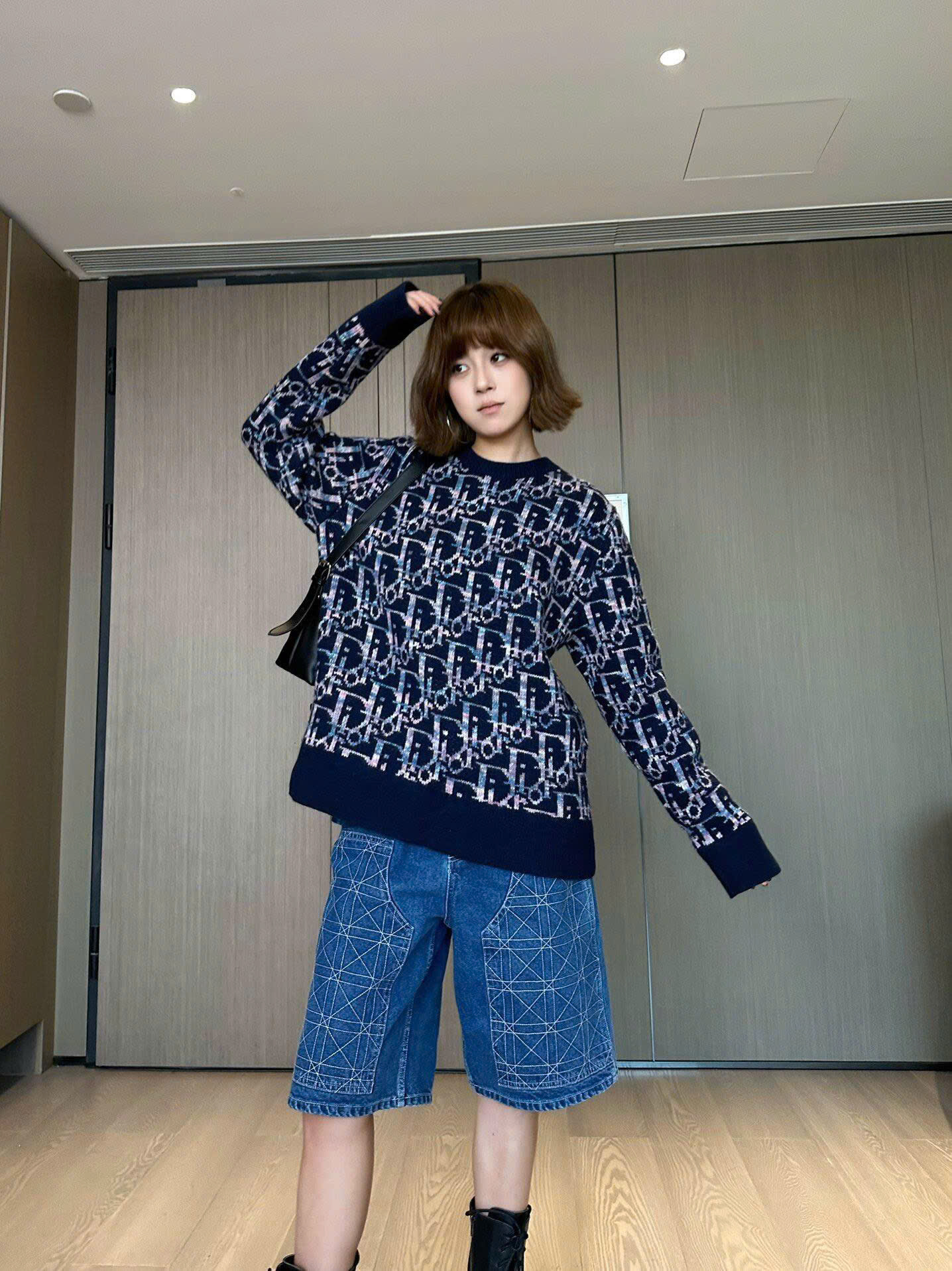 Áo sweater len Dior CD Xanh than họa tiết Obique full Like Auth XS-M VTN