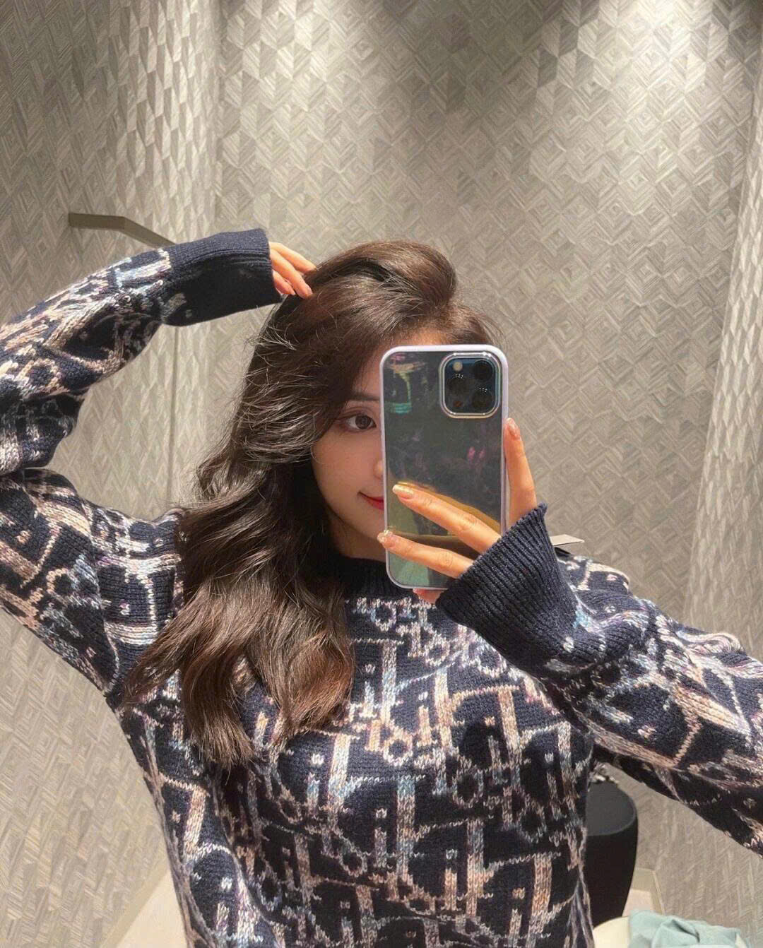 Áo sweater len Dior CD Xanh than họa tiết Obique full Like Auth XS-M VTN