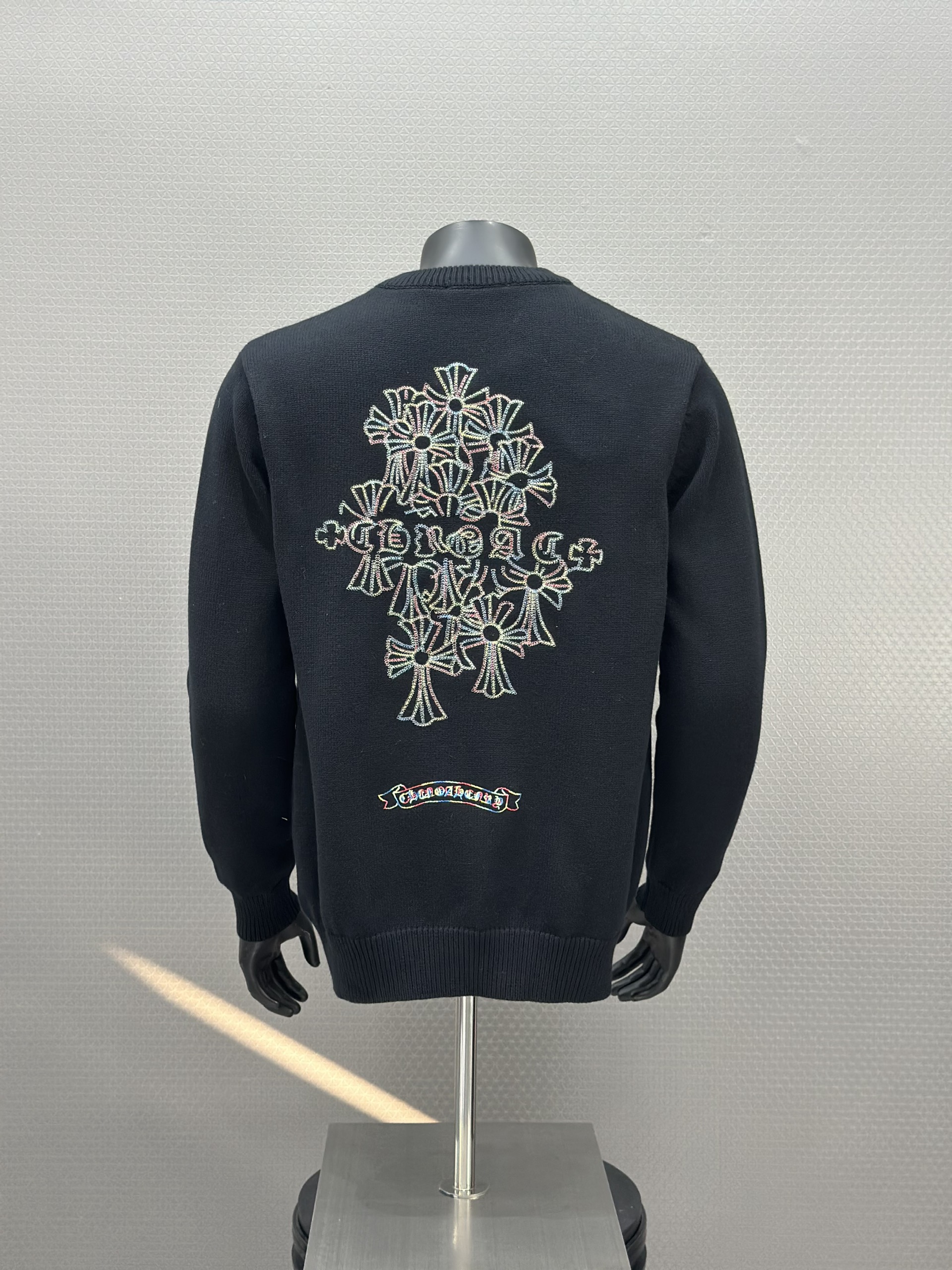 Áo sweater len Chrome Heart CH Đen logo nhiều hình chữ thập lưng ngực Like Auth XS-L VTN