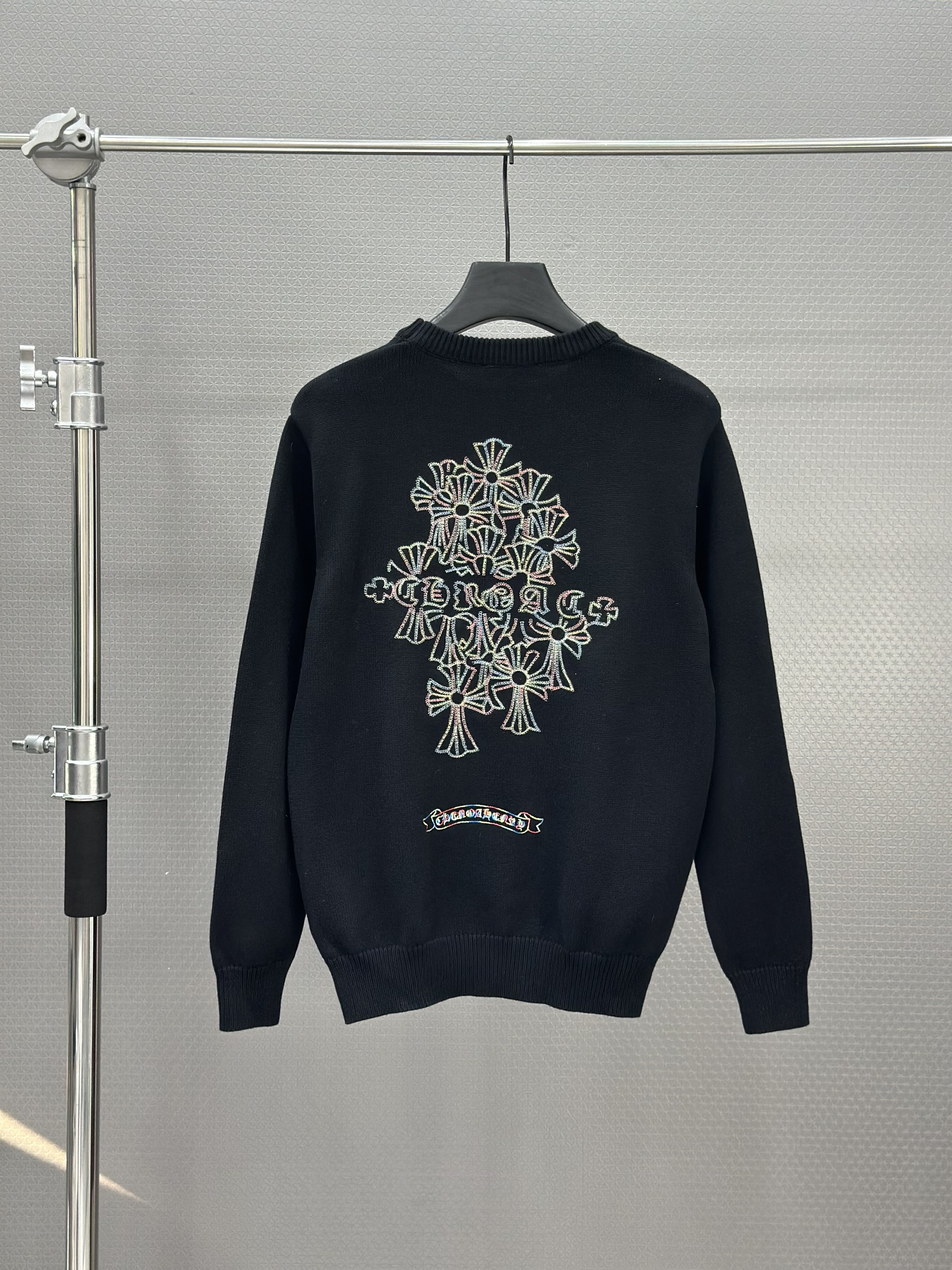 Áo sweater len Chrome Heart CH Đen logo nhiều hình chữ thập lưng ngực Like Auth XS-L VTN