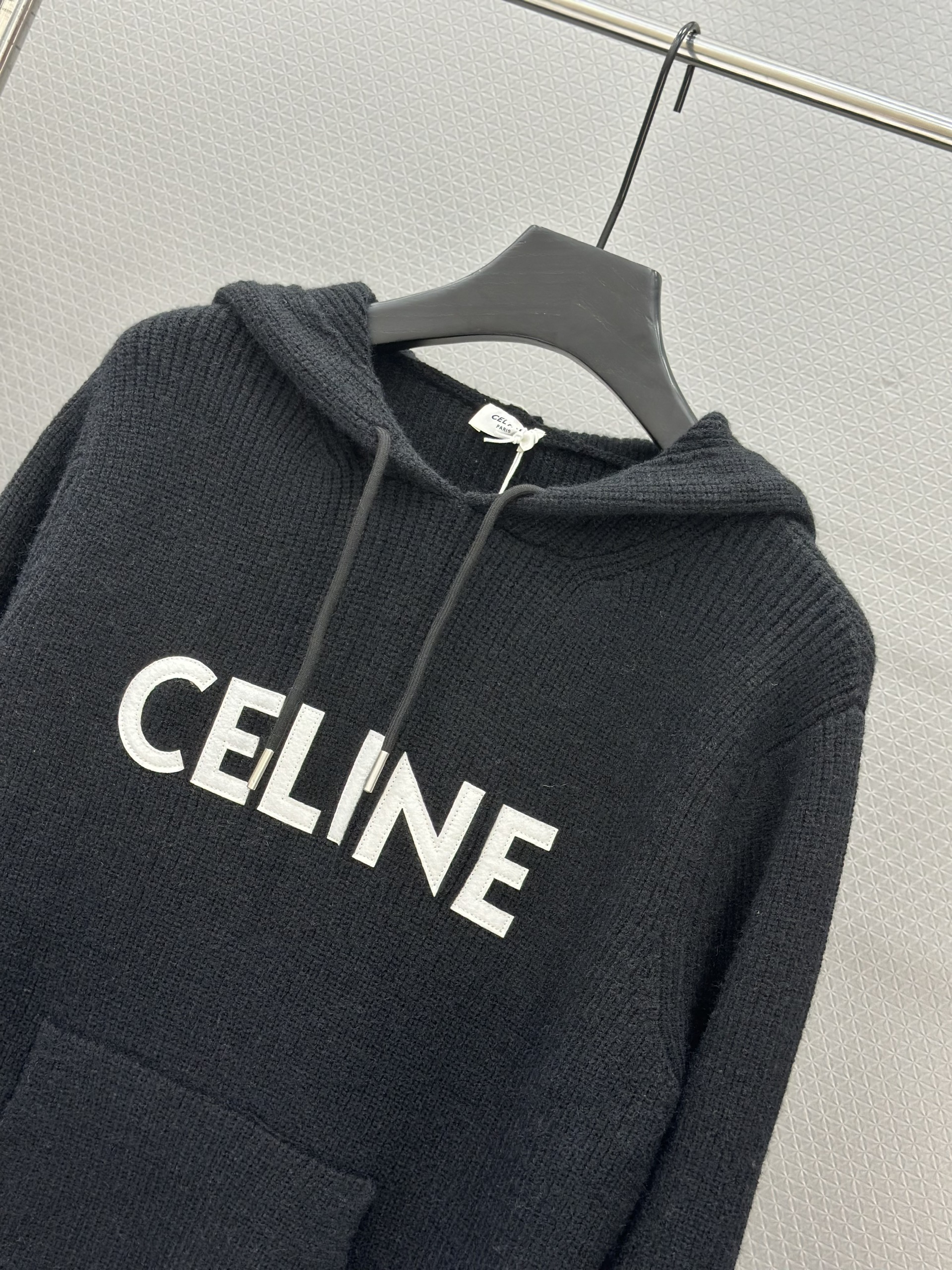 Áo hoodie Celine Đen logo ngực túi bụng Like Auth XS-L VTN