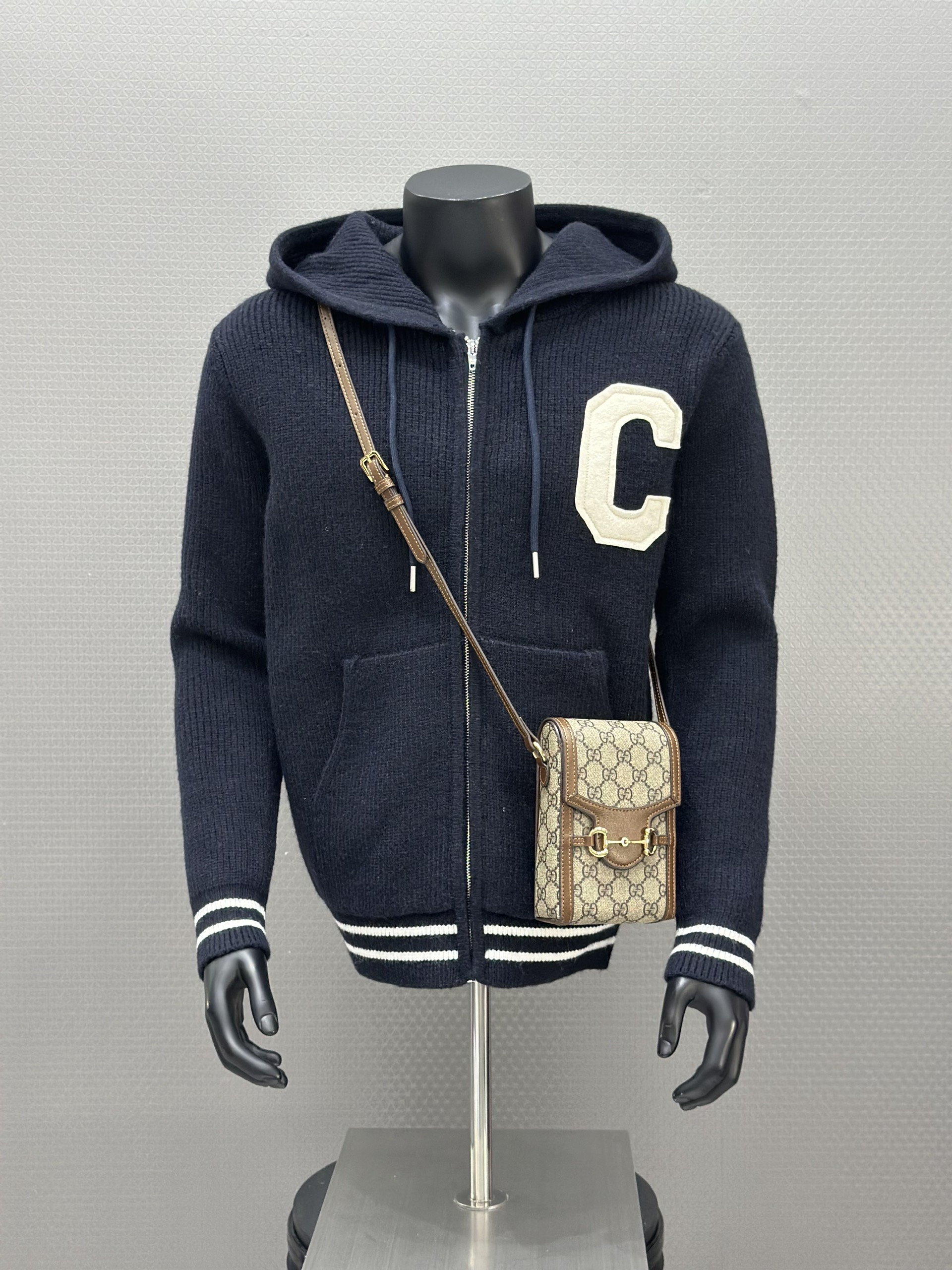 Áo khoác len hoodie Celine Xanh Than logo chữ C to túi bụng Like Auth XS-L VTN