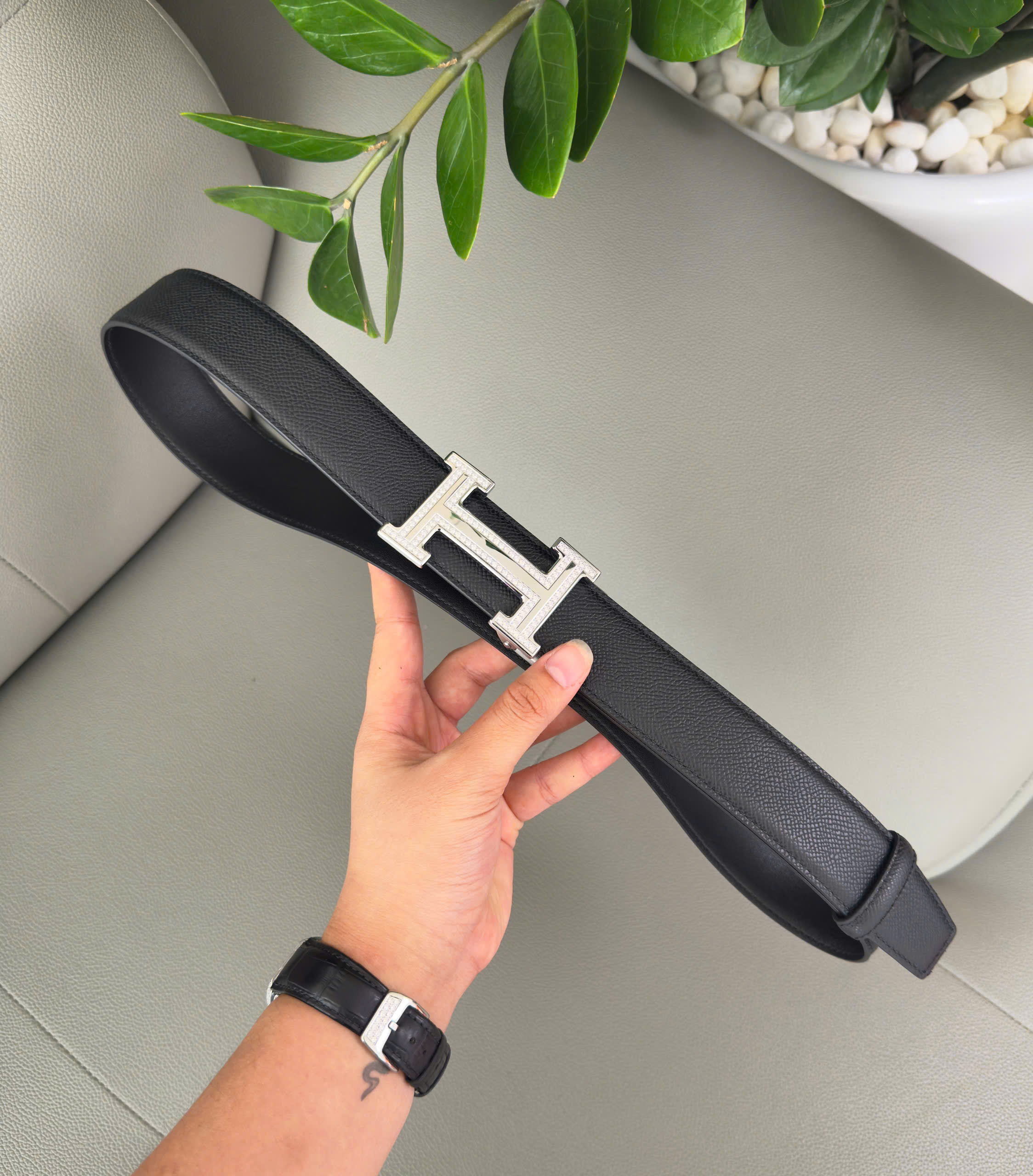 Thắt lưng dây nịt Hermes HM mặt Bạc đính đá Full 1-1 On Web 85-110 DDT