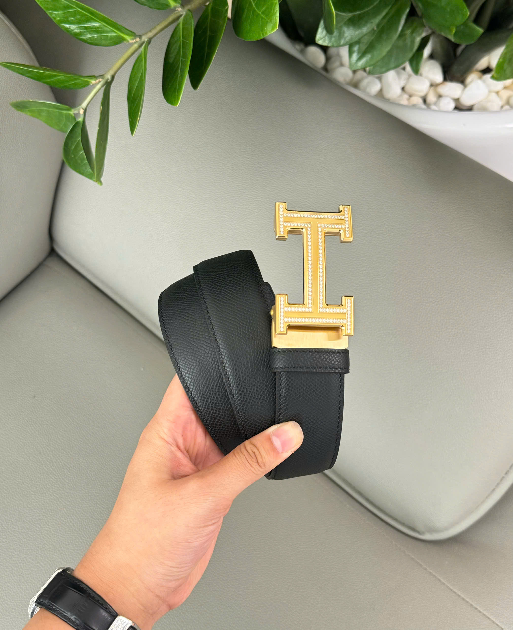 Thắt lưng dây nịt Hermes HM mặt Vàng đính đá Full 1-1 On Web 85-110 DDT