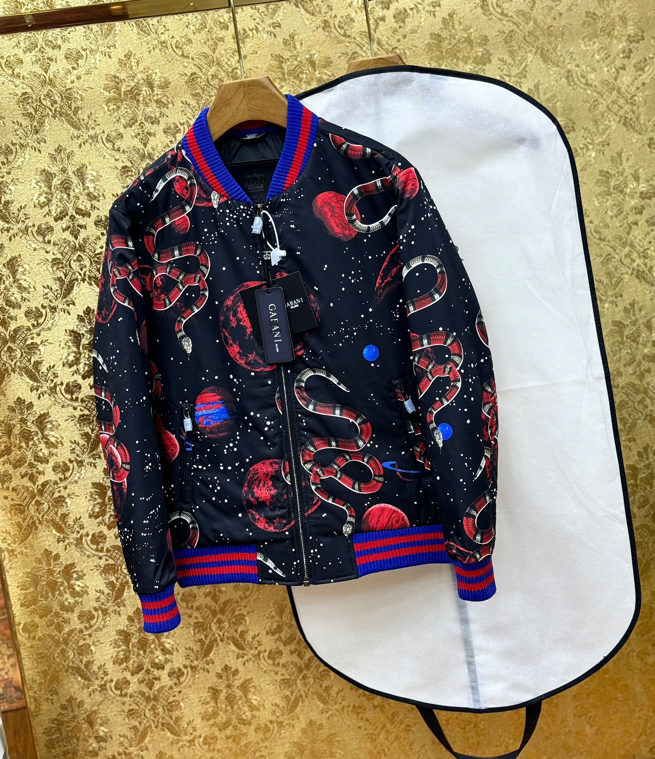 Áo khoác bomber gió Gucci GC Rắn snake check kẻ cổ Xanh Đỏ Like Auth 44-50 MK