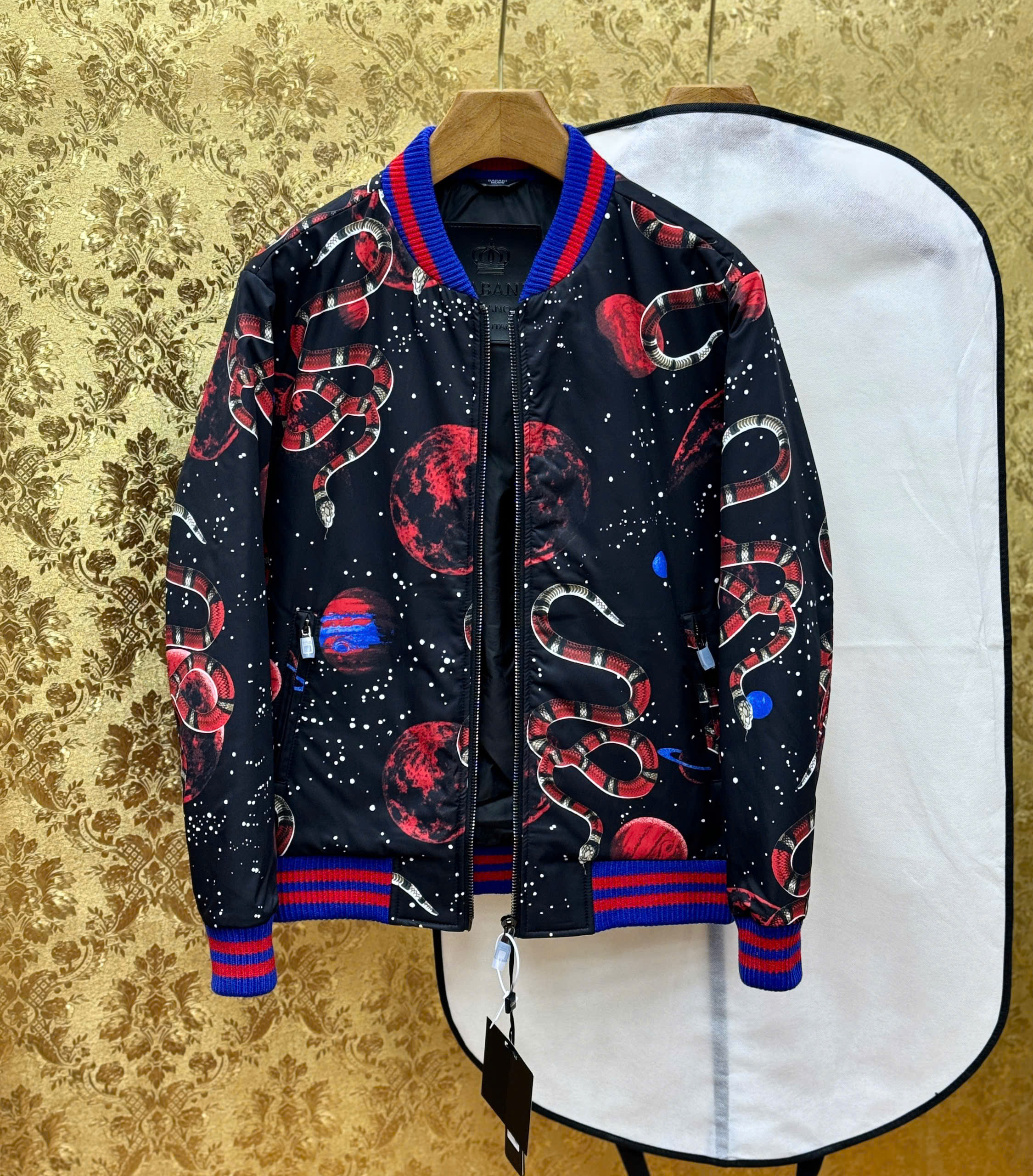 Áo khoác bomber gió Gucci GC Rắn snake check kẻ cổ Xanh Đỏ Like Auth 44-50 MK